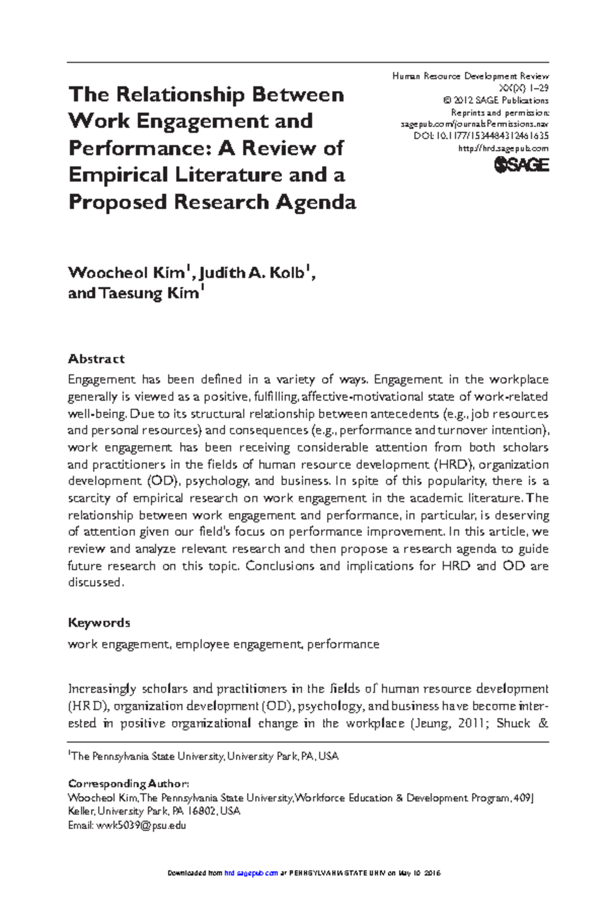 Relationship btw work engagement and performance - Human Resource ...