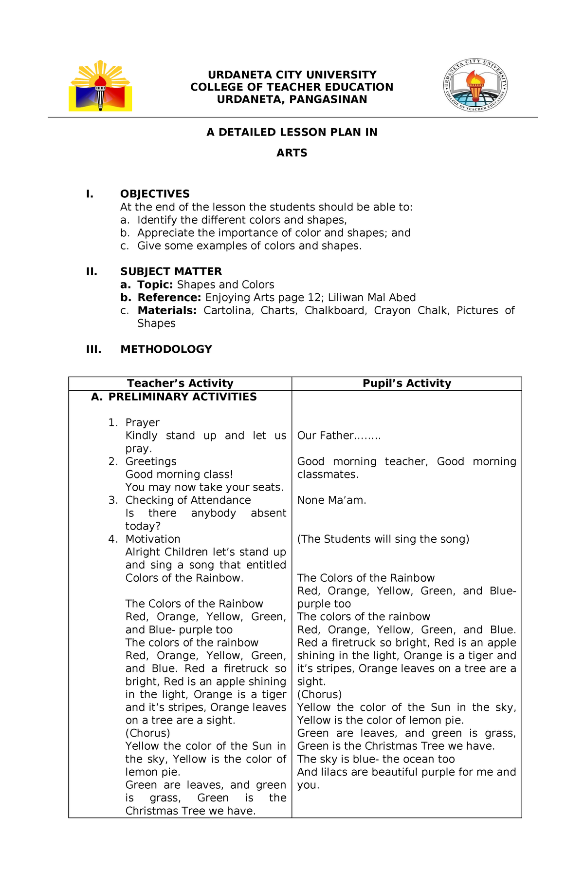 Gonzales- Marvelyn-R - Lesson Plan Arts - URDANETA CITY UNIVERSITY ...