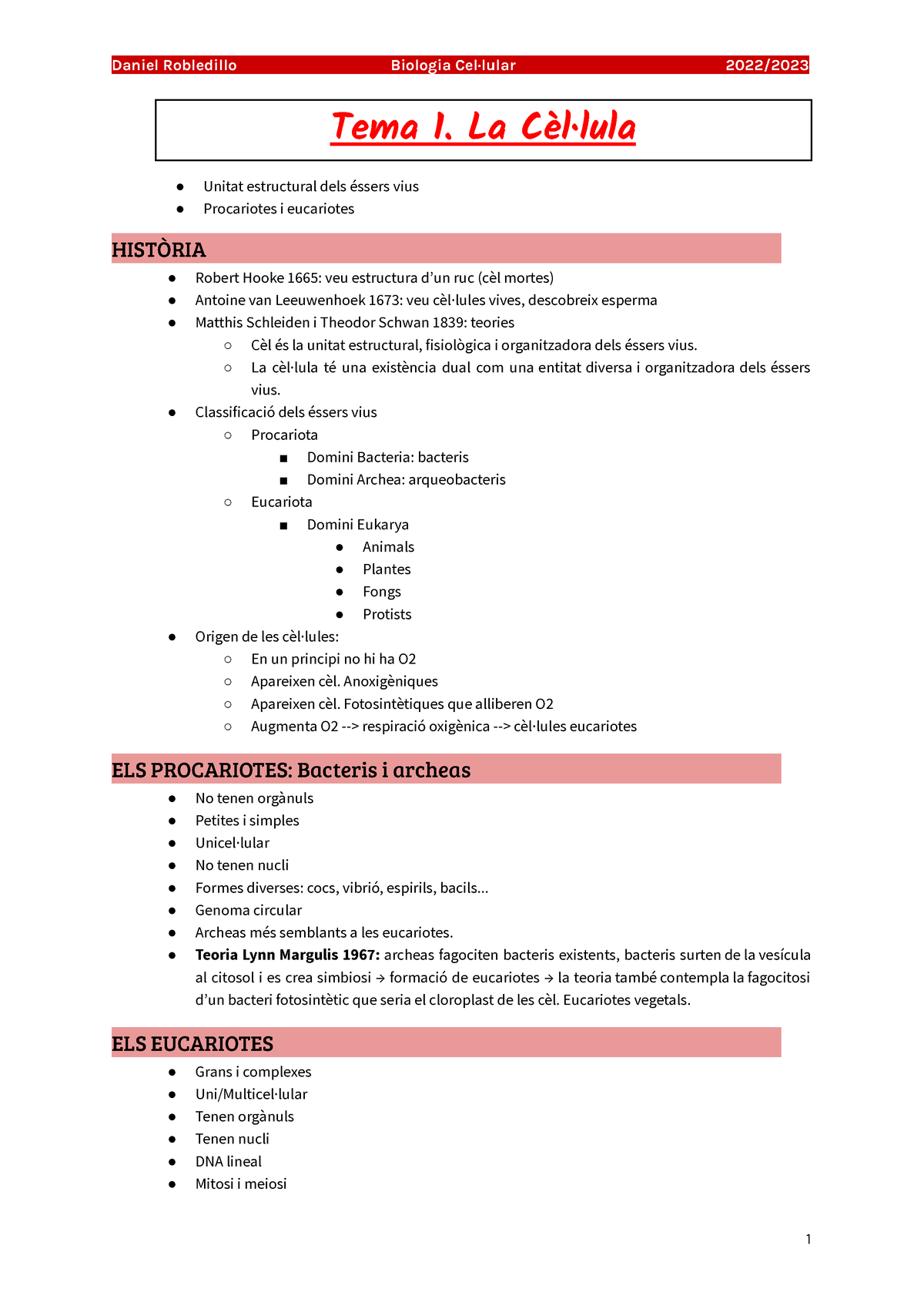 Tema1 - Daniel Robledillo Biologia Cel·lular 2022/ Tema 1. La Cèl·lula ...