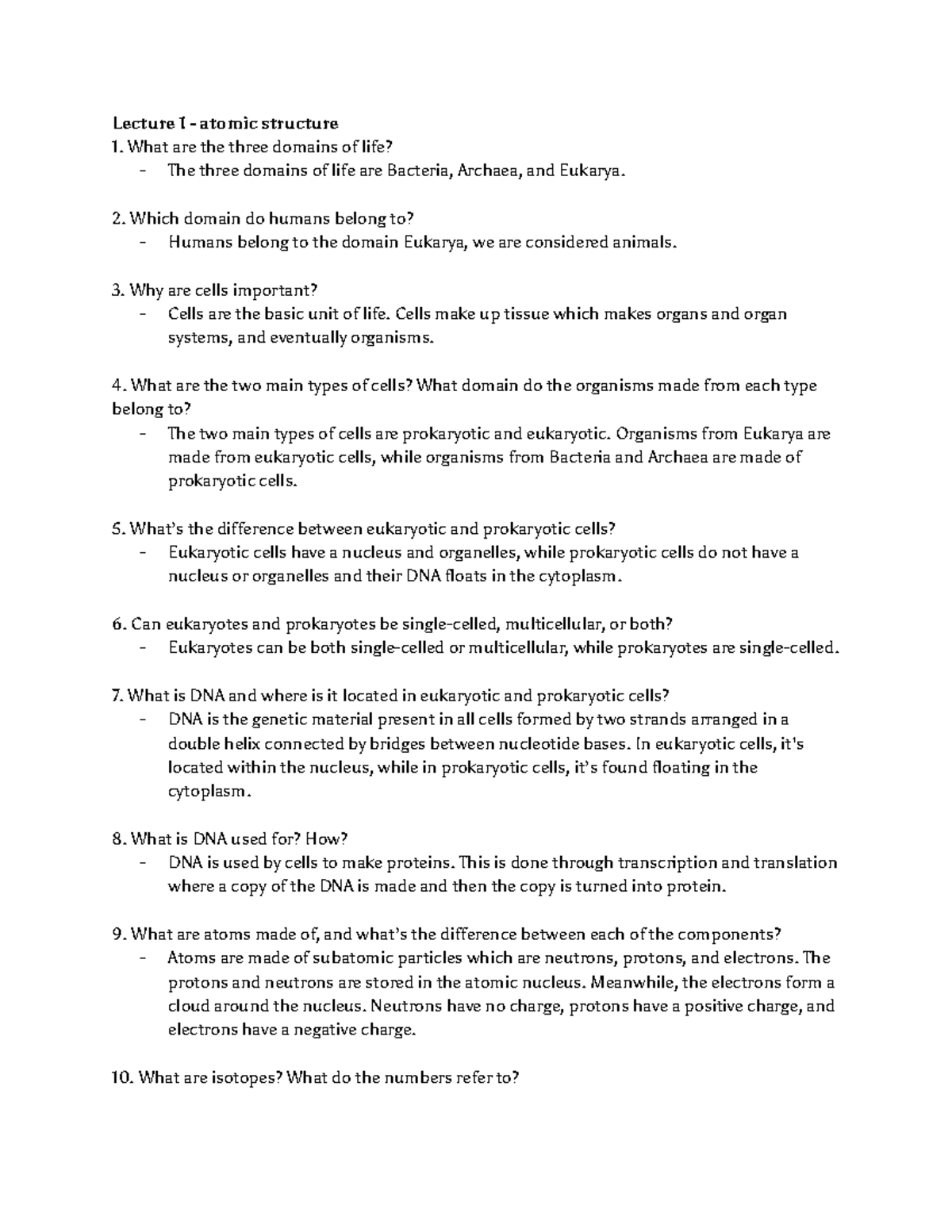 Study guide week 1 - Lecture 1 - atomic structure What are the three ...