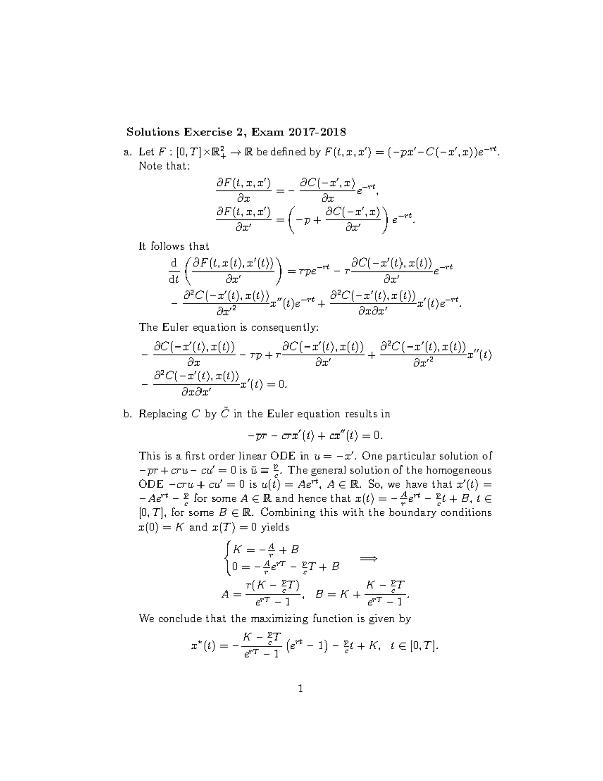 Solution Practice Exam Exercise Week 4 - Solutions Exercise 2, Exam ...