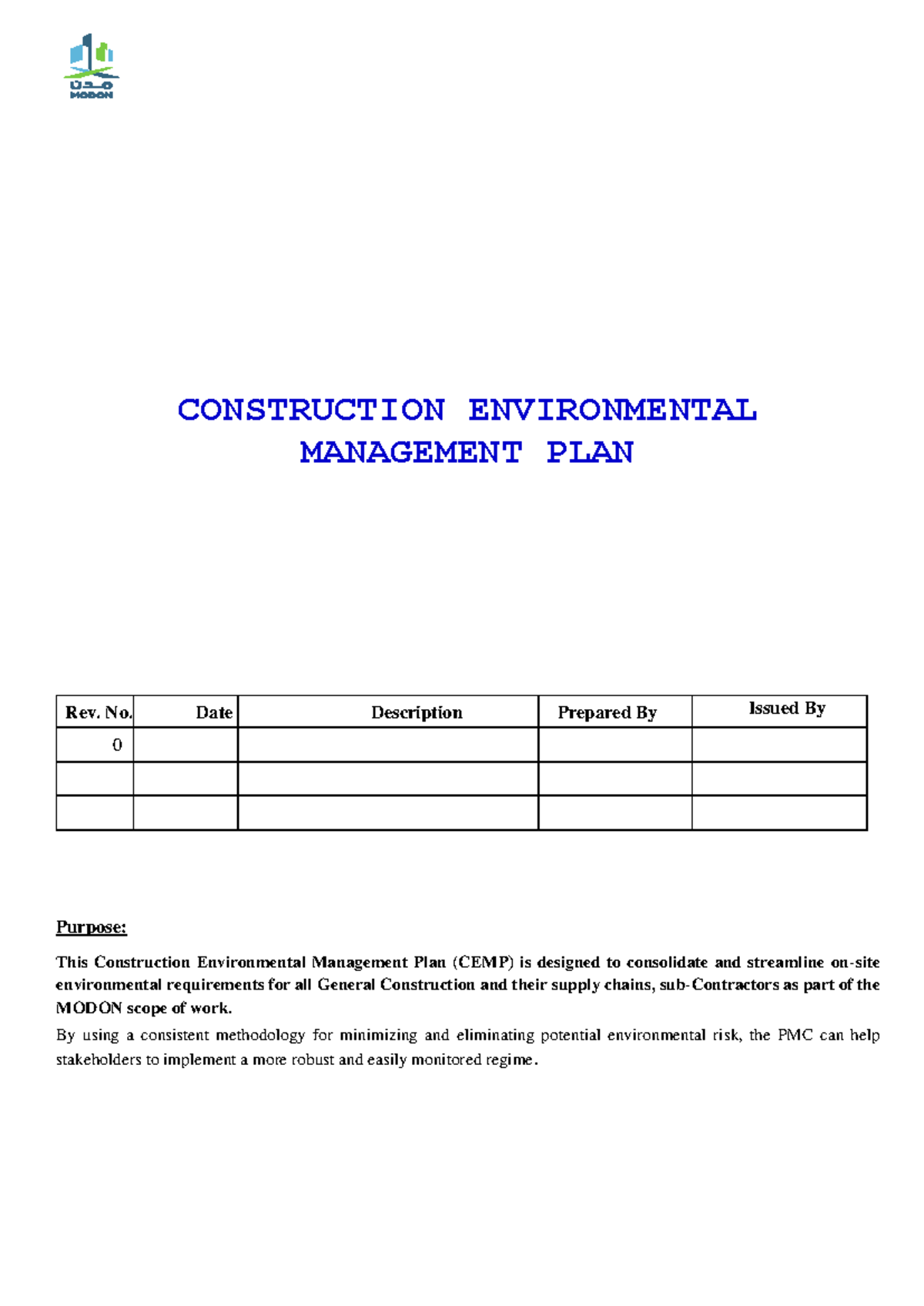 01 Construction Environmental Management Plan CEMP By Using A