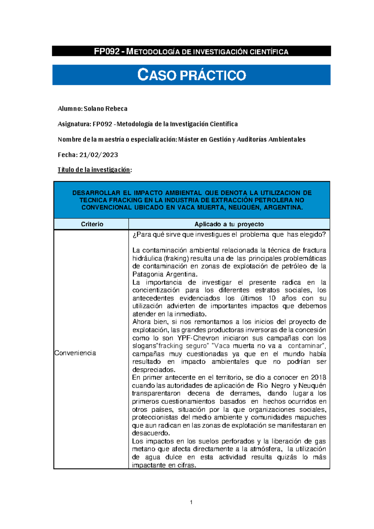 Caso Practico Metodologia De La Investigacion Cientifica Solano