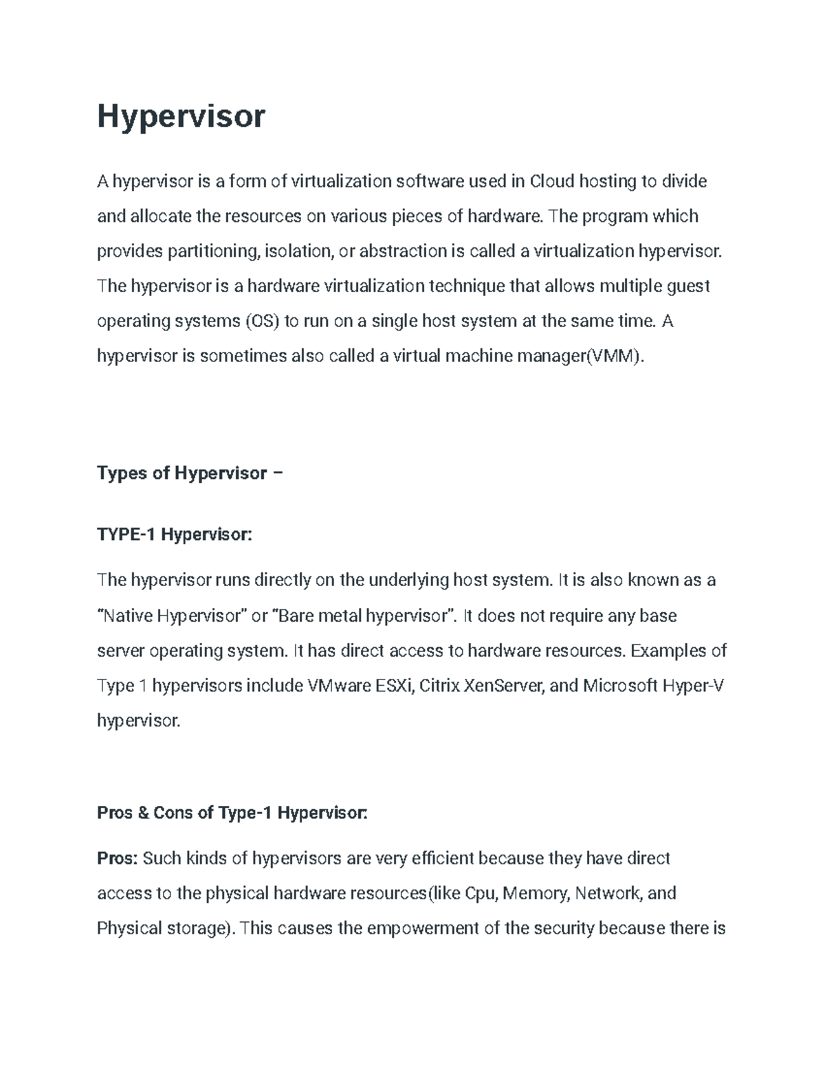 Explain the functions and types of Hypervisors - Hypervisor A ...