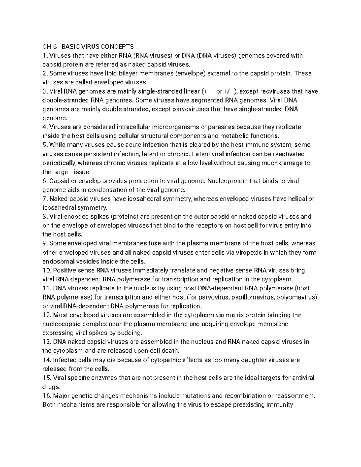 CH 6 Disease Notes - CH 6 - BASIC VIRUS CONCEPTS Viruses that have ...