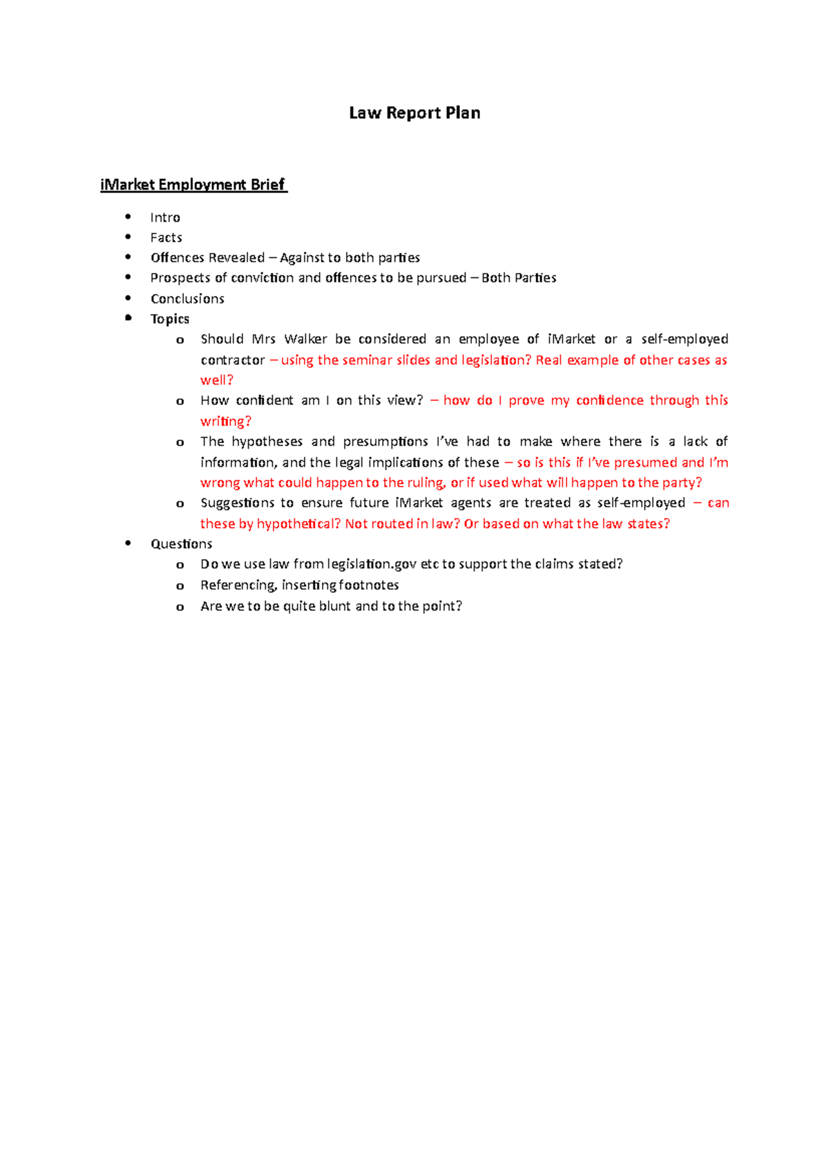 Law Report Plan - Law Report Plan iMarket Employment Brief Intro Facts ...
