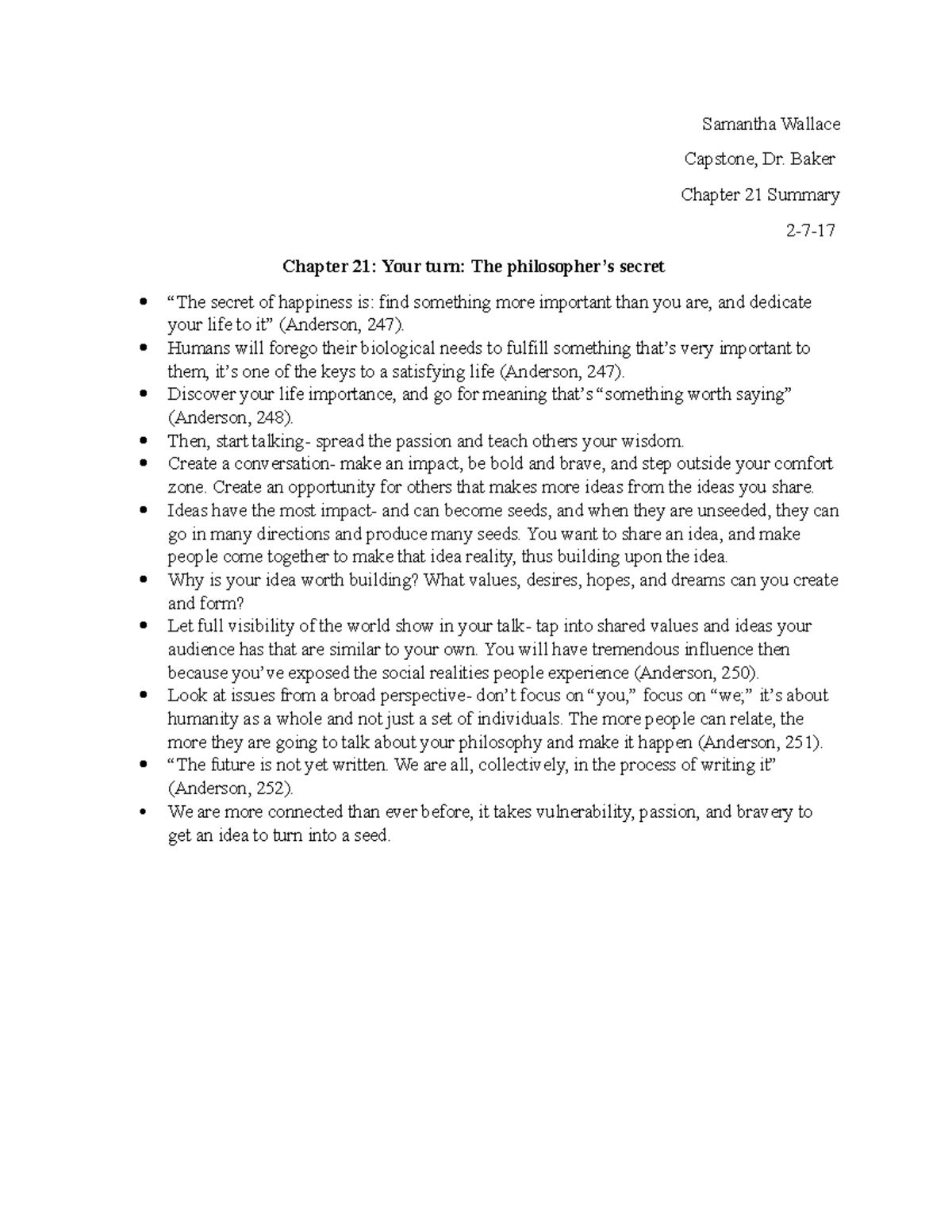 Chapter 21 Summary TED Guide - Samantha Wallace Capstone, Dr. Baker ...