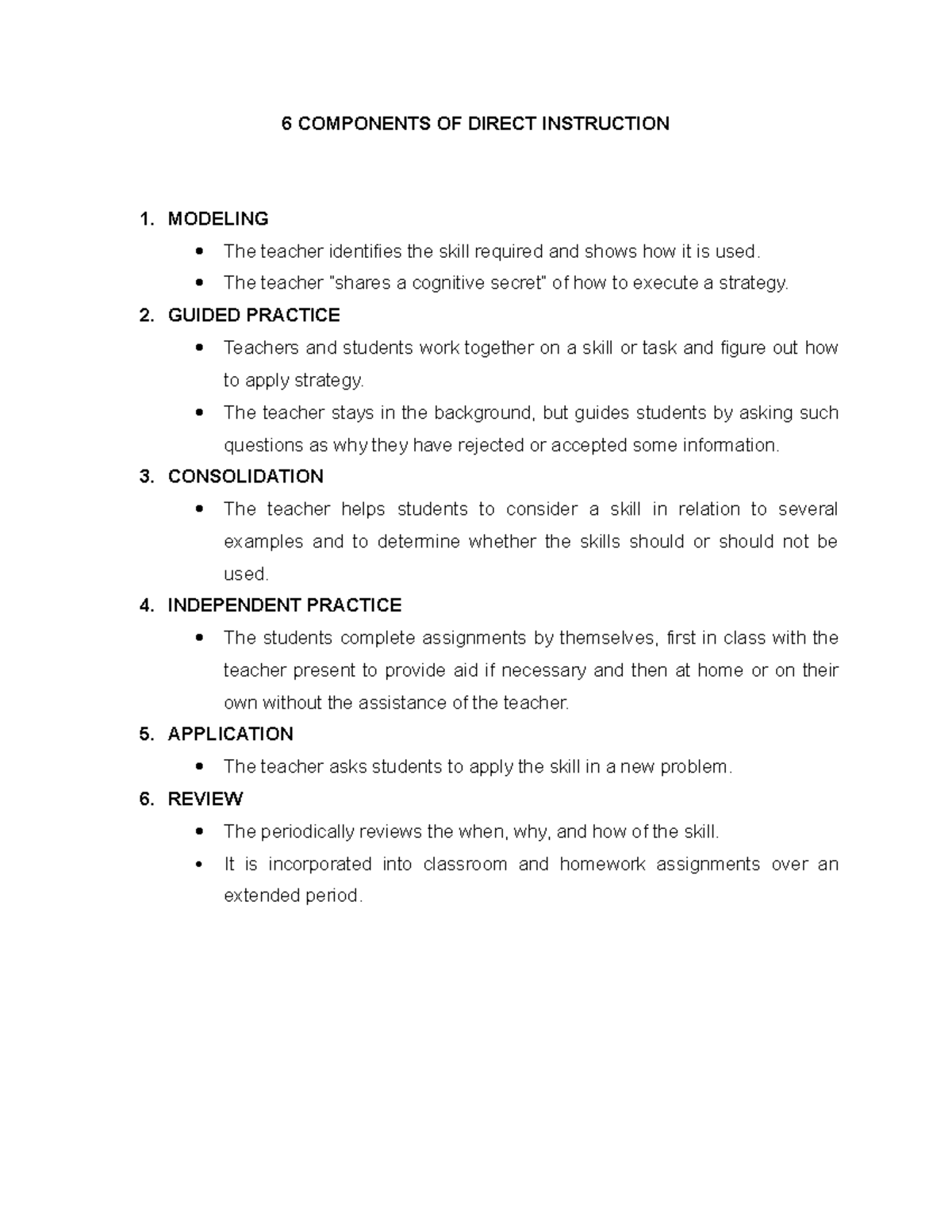6 Components Of Direct Instruction - Education - Studocu