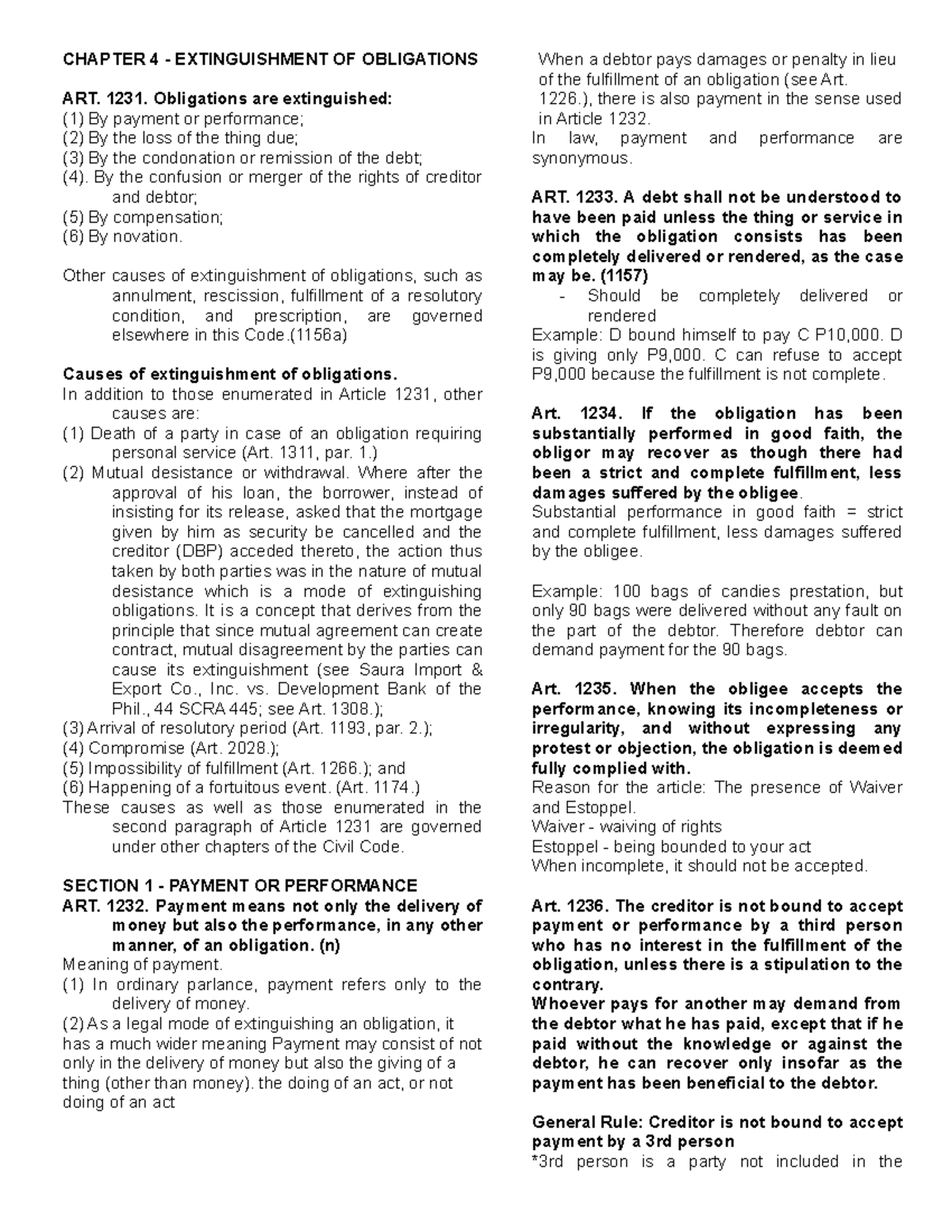 Chapter 4 - Extinguishment Of Obligations - CHAPTER 4 - EXTINGUISHMENT ...