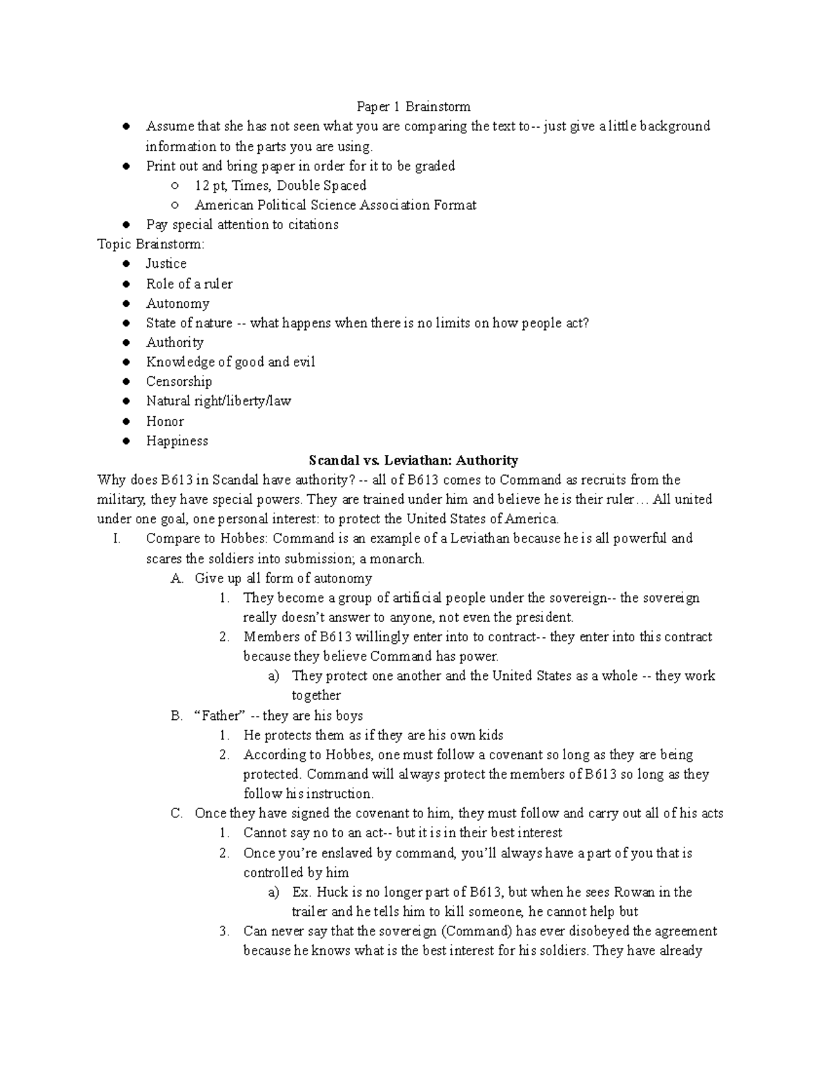 Paper 1 Brainstorm - Grade: A - Paper 1 Brainstorm Assume that she has ...