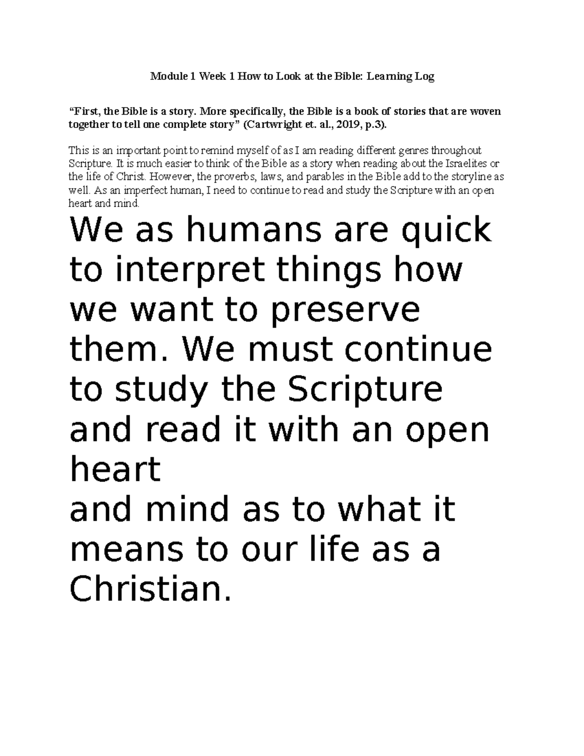 Discussion Thread 1 How to Look at the Bible Module 1 Week 1 How to