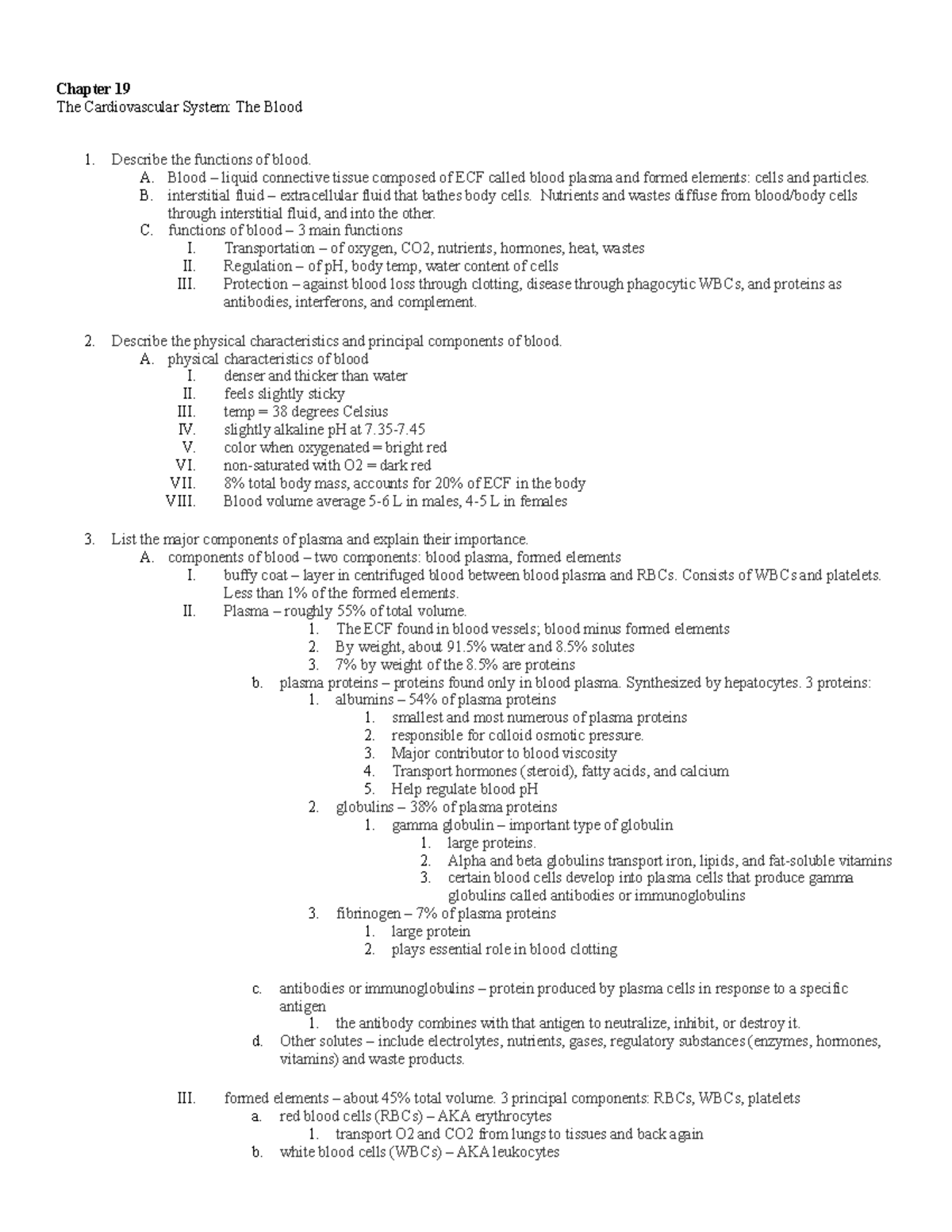 Chapter 19-29 notes - Chapter 19 The Cardiovascular System: The Blood ...