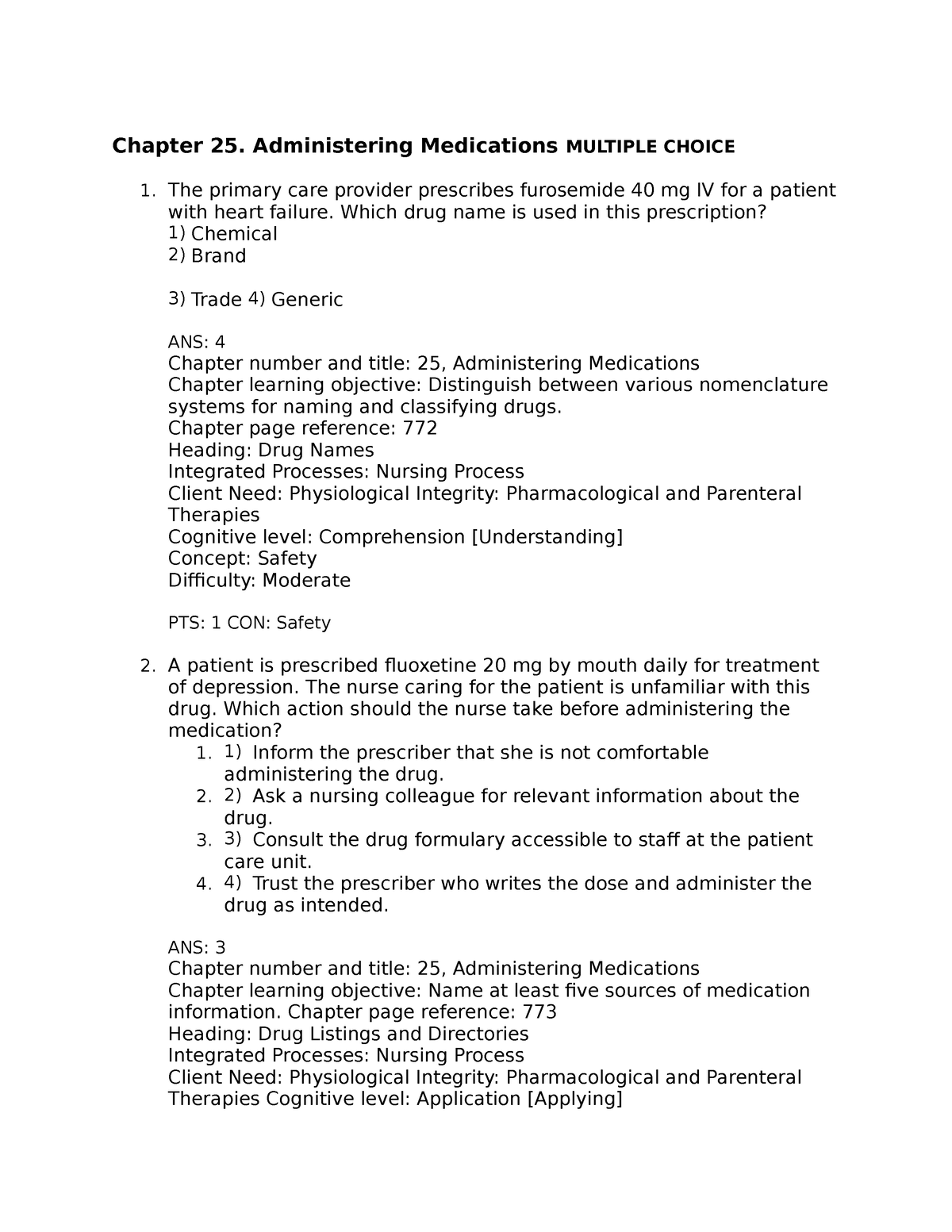 Med Administration Test Bank - Chapter 25. Administering Medications ...