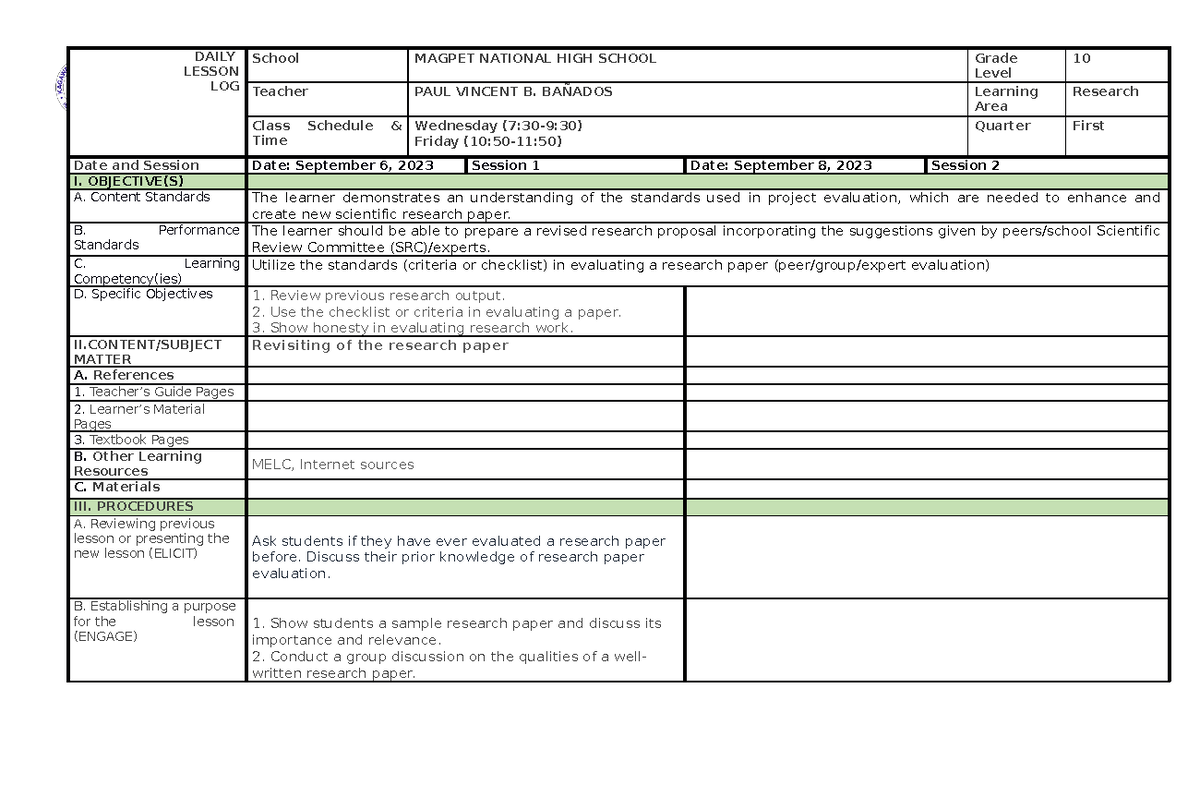 Week 1 - sample lesson plan - DAILY LESSON LOG School MAGPET NATIONAL ...