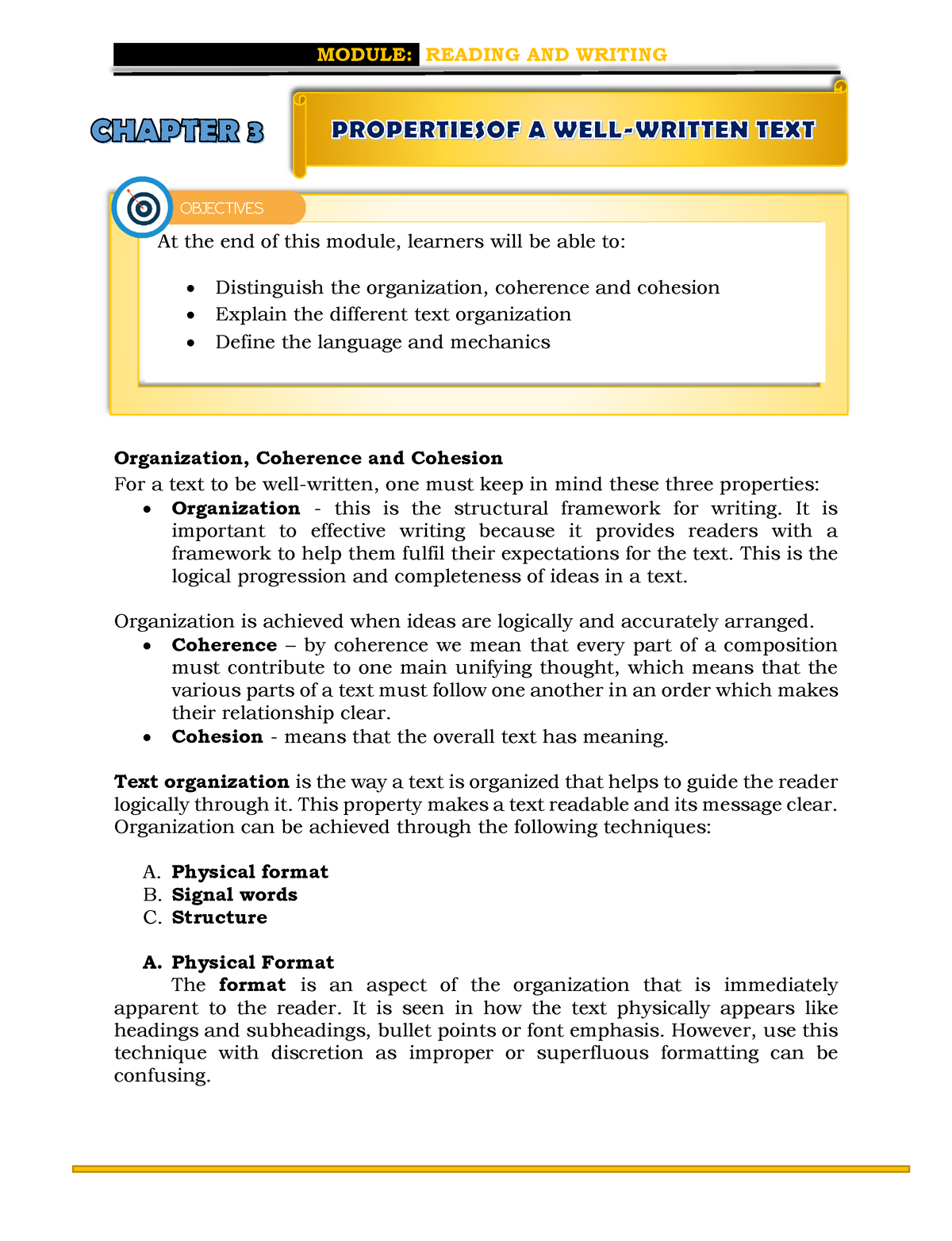 Chapter 3 Properties OF A WELL Written TEXT Organization Coherence 