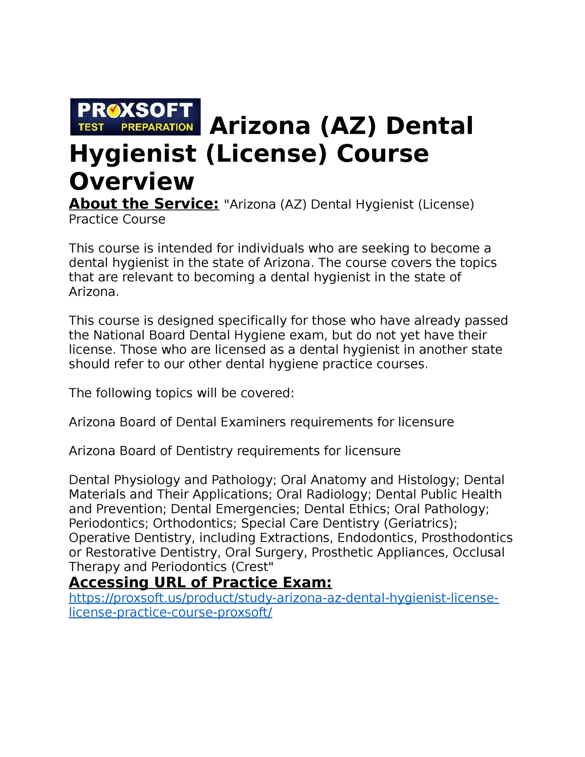 Arizona (AZ) Dental Hygienist (License) Practice Course Arizona (AZ