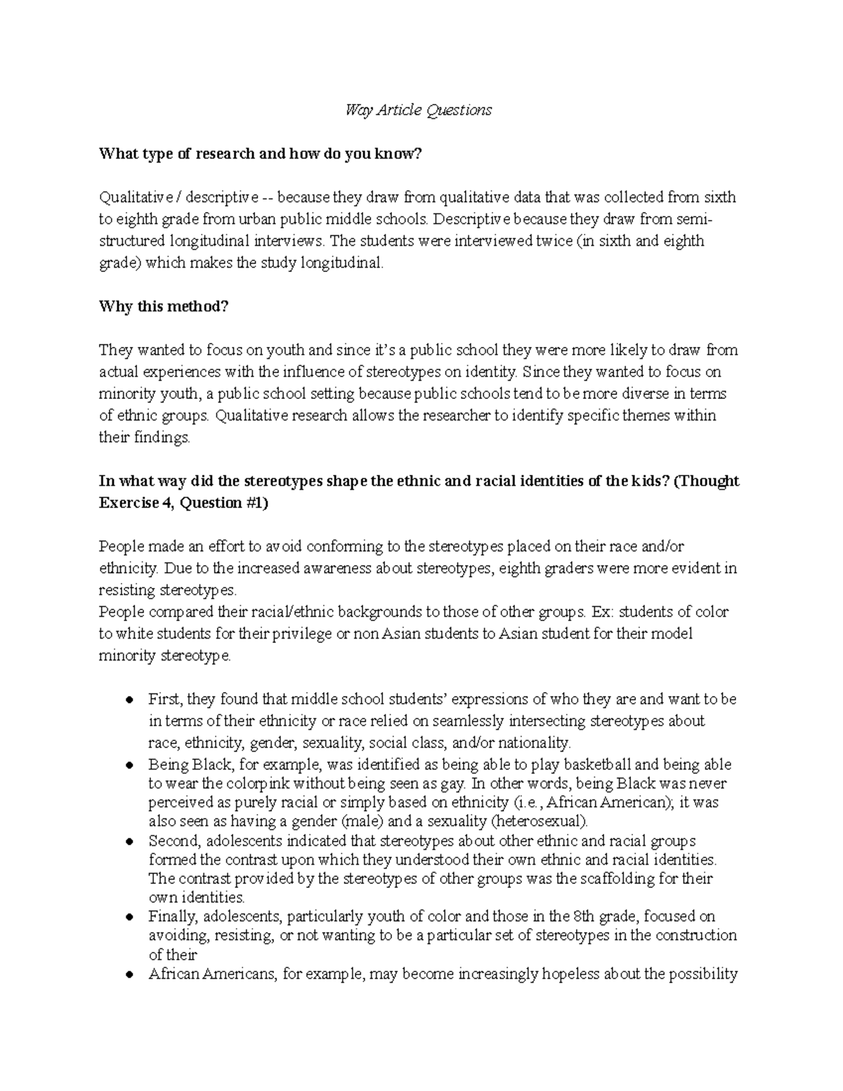 Way article questions Way Article Questions What type of research and