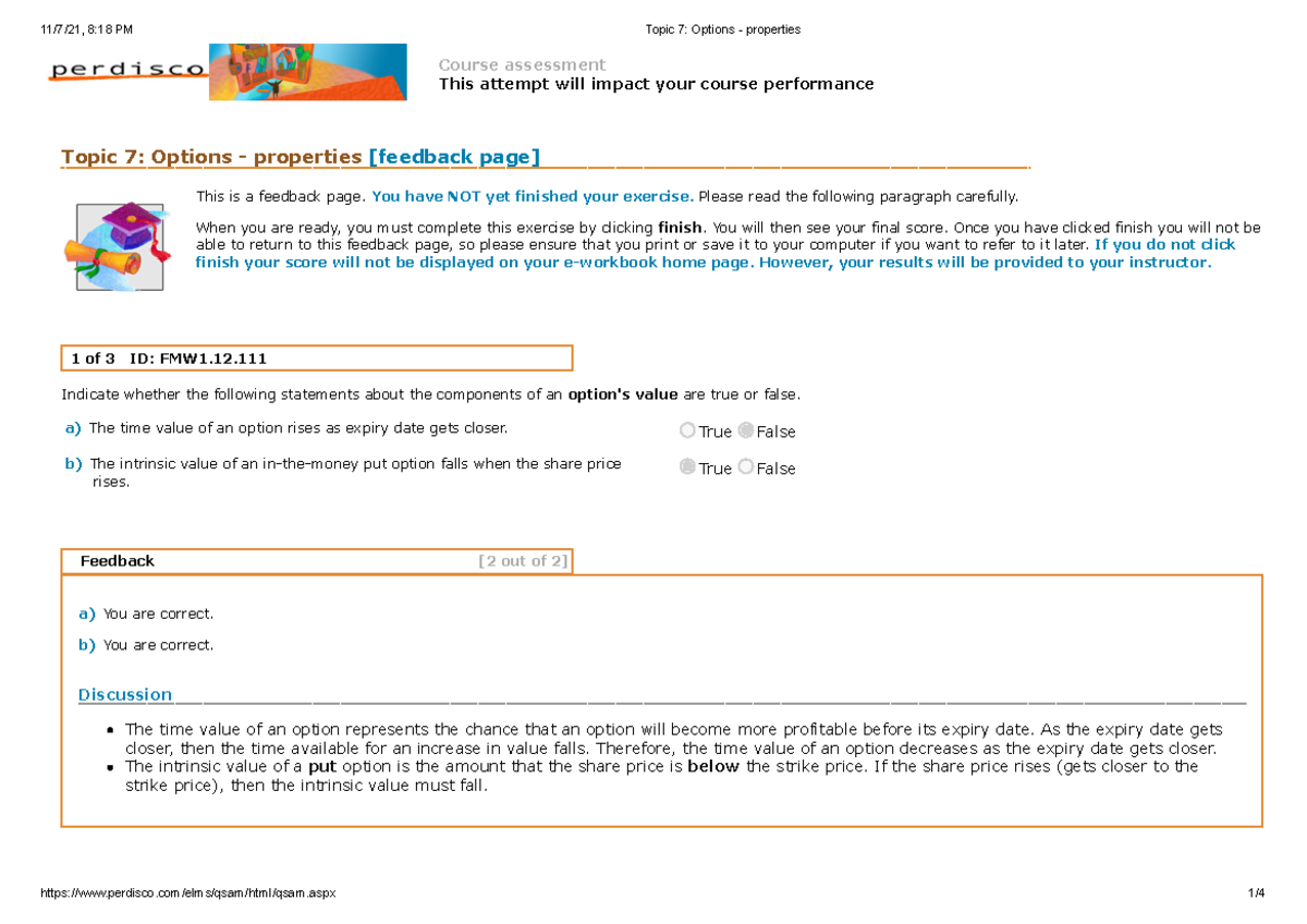 Topic 7 Options - properties - perdico sample - [2 out of 2] Course ...