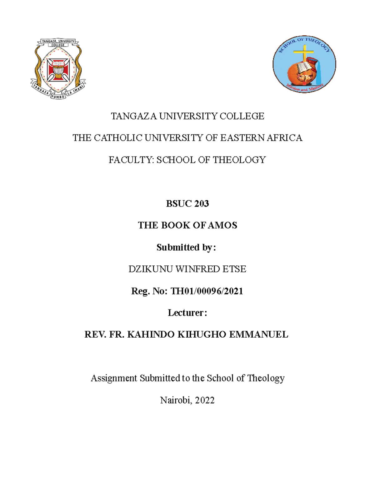 Prophetic Assignment - rdi7 - TANGAZA UNIVERSITY COLLEGE THE CATHOLIC ...