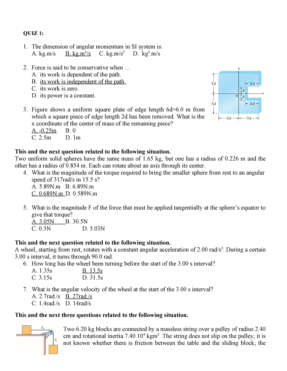 Revision Midterm Exam Physics 1 HQLinh 1 - QUIZ 1: The Dimension Of ...