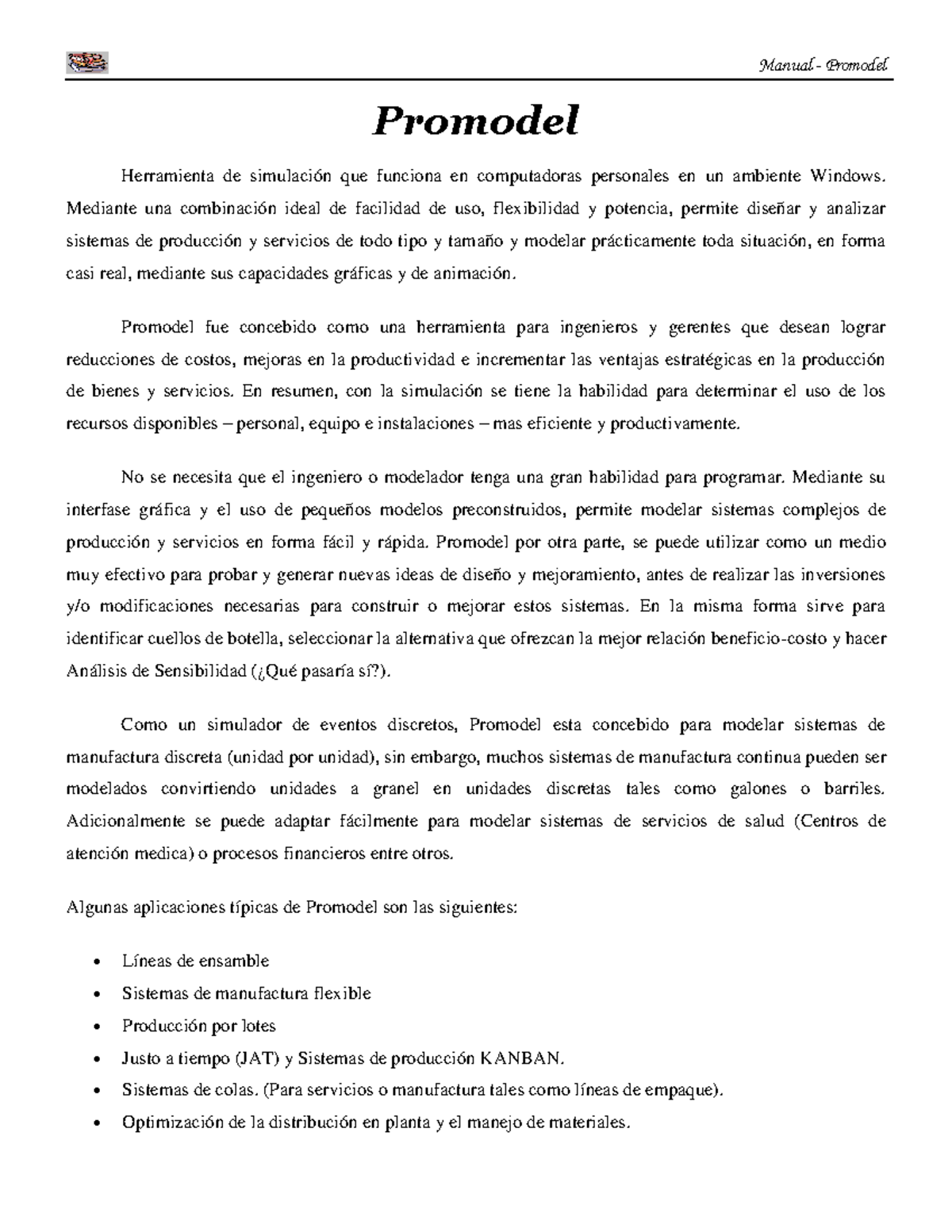 Manual promodel 4 - Promodel Herramienta de simulación que funciona en ...