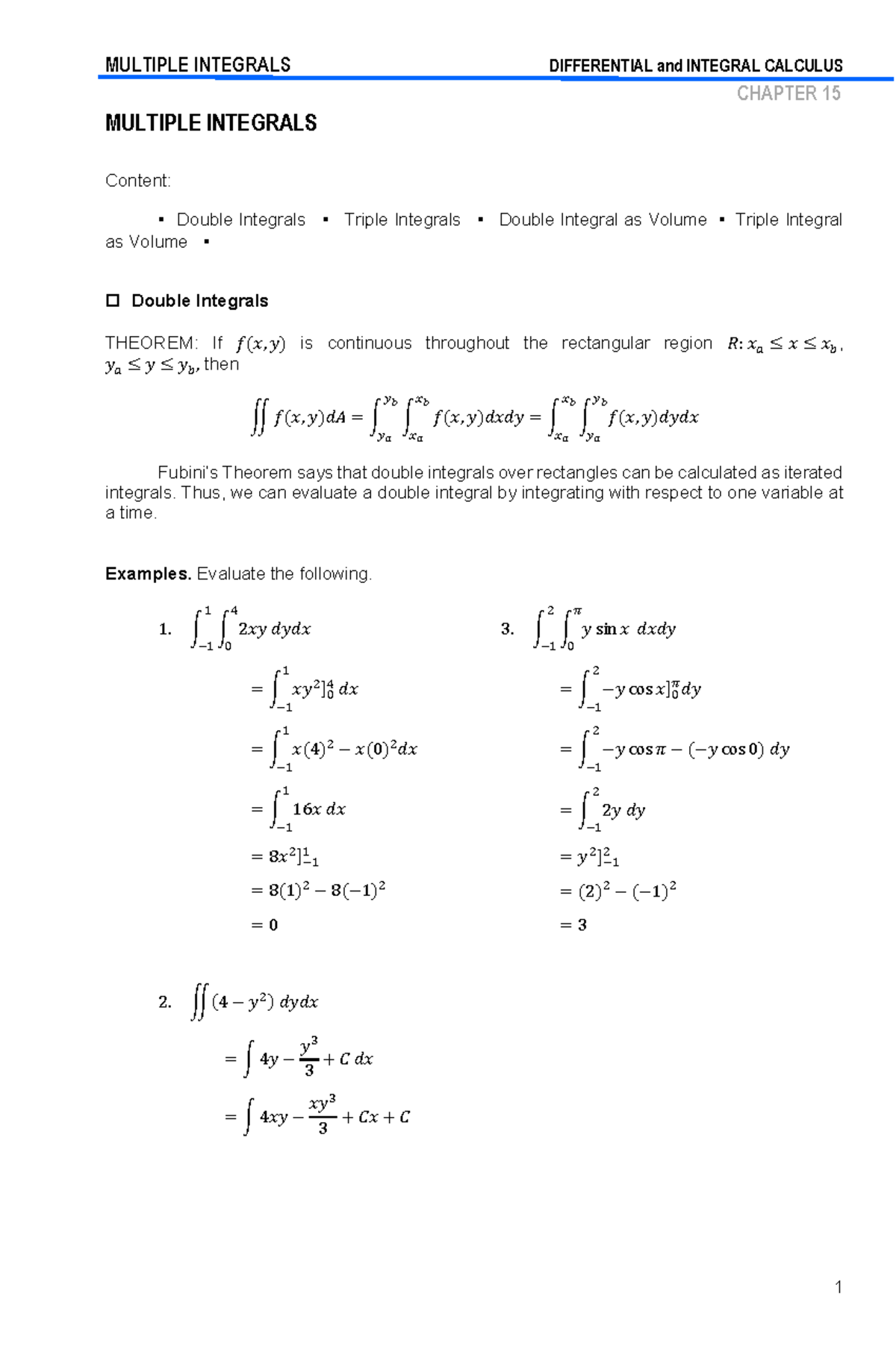 15-Multiple-Integrals - CHAPTER 15 MULTIPLE INTEGRALS Content: Double ...