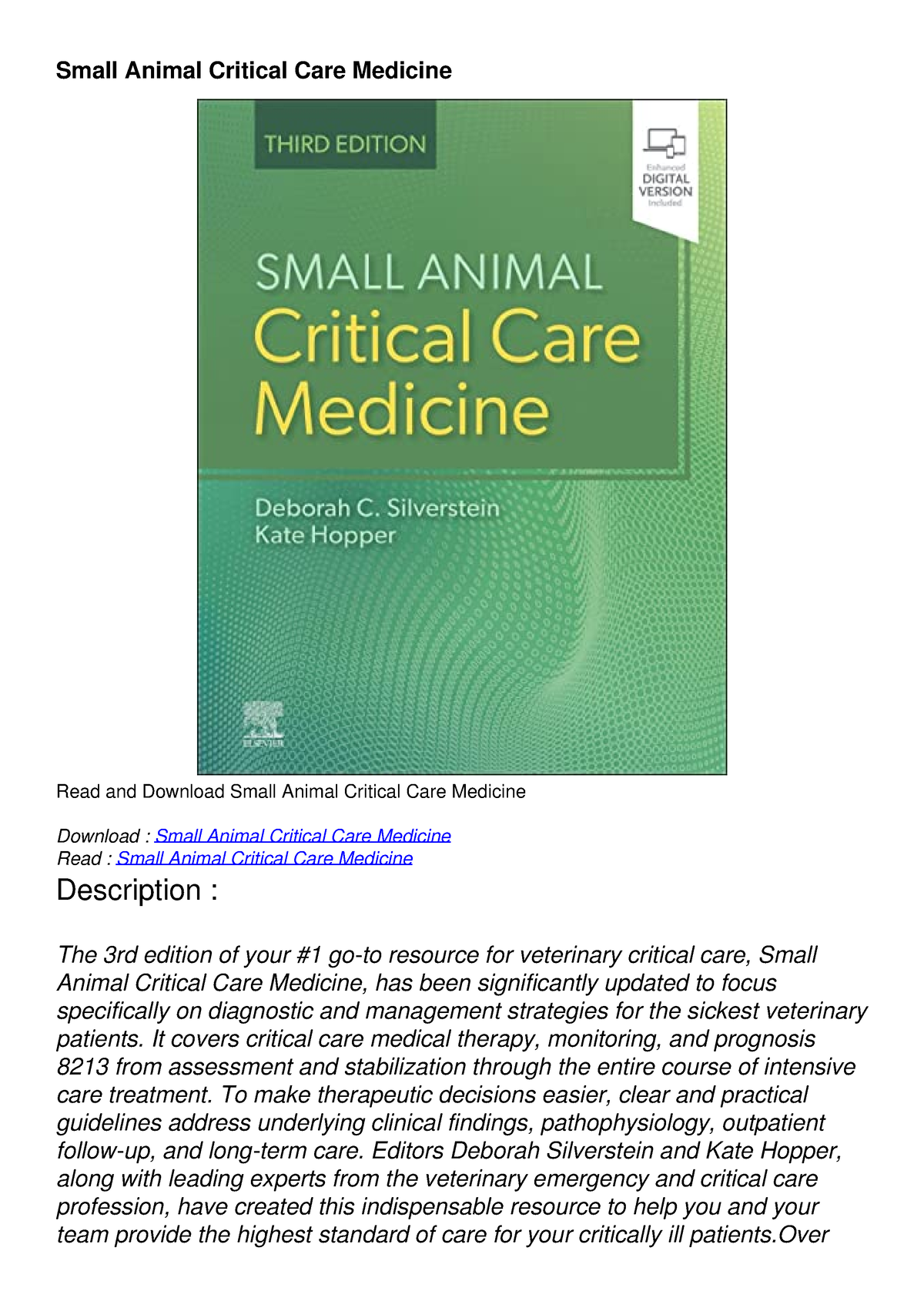 PDF_ Small Animal Critical Care Medicine - Small Animal Critical Care ...