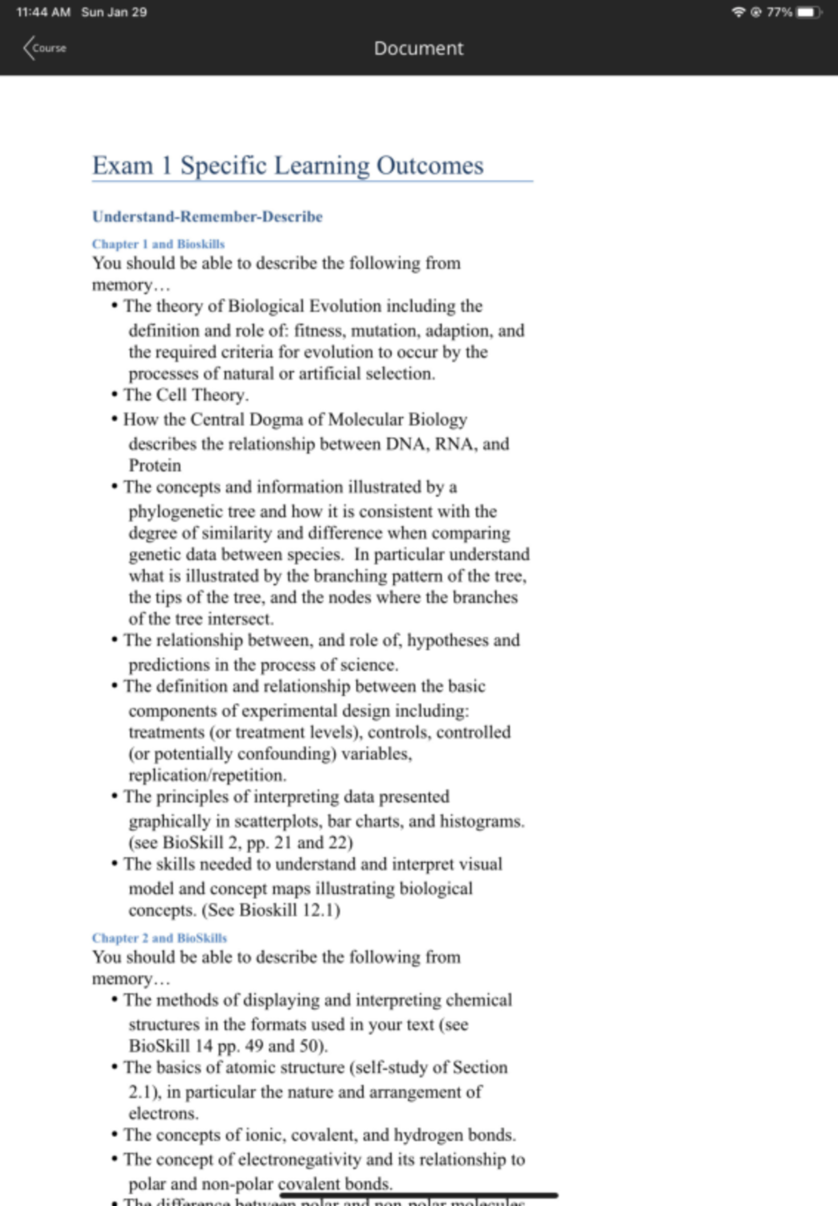 Study Guide for Exam I - BI 114 - Studocu