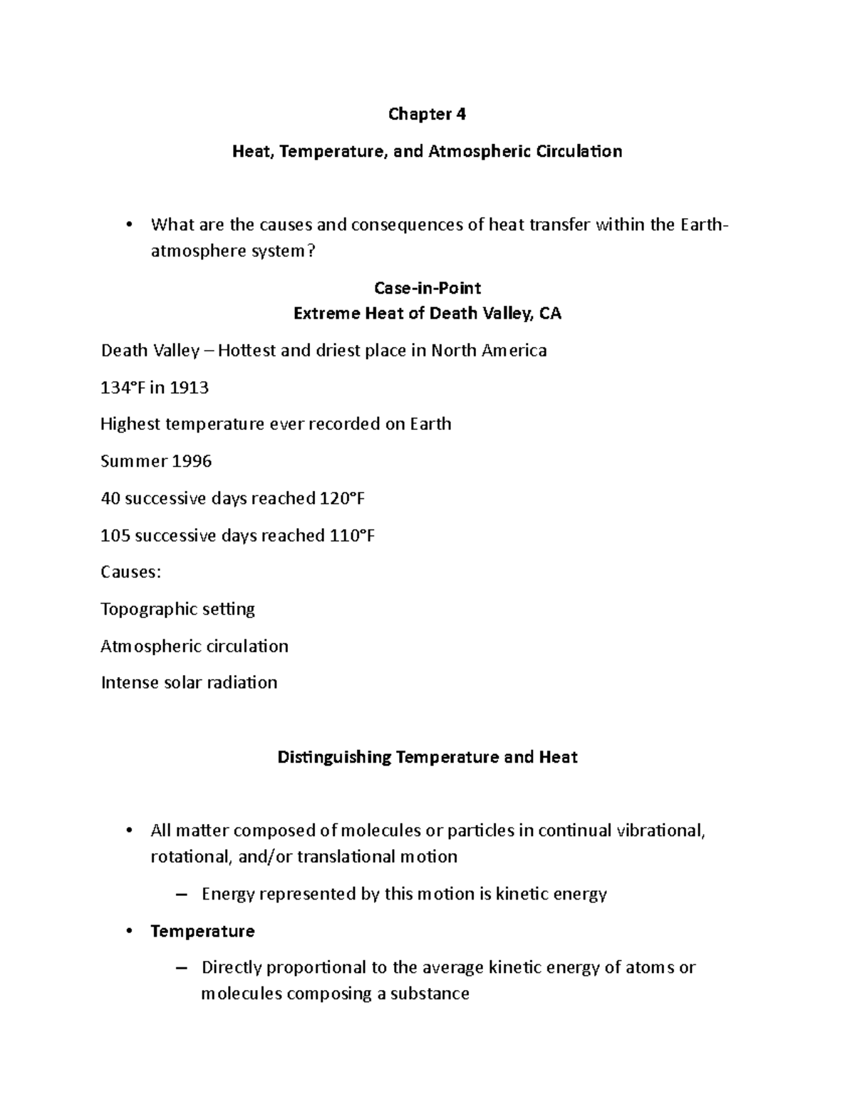 Introductiontoatmosphericsciencechapter 4notes - Chapter 4 Heat ...