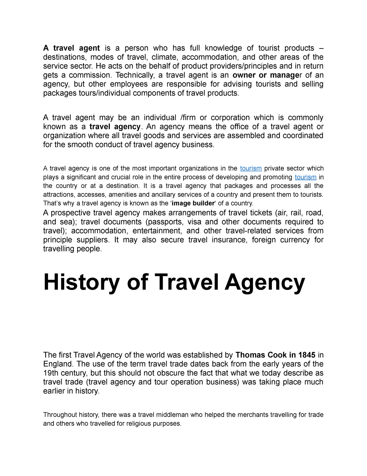 travel agency tourism notes