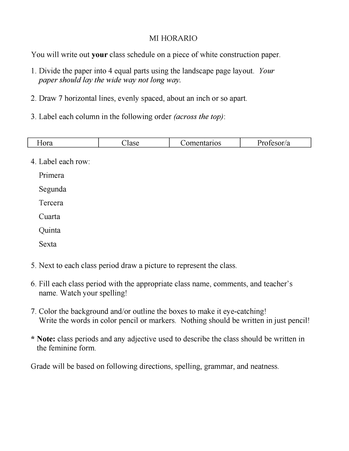 Mi Horario Project - jfyfyirfykfhkjt - MI HORARIO You will write out ...