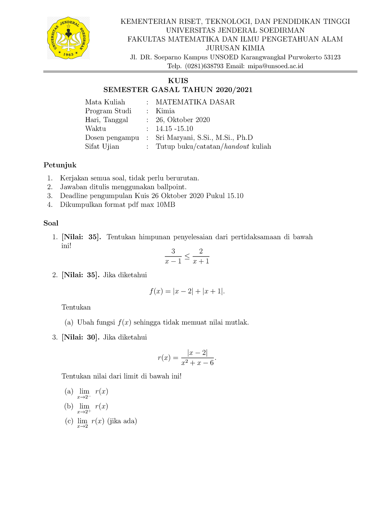 7 SOAL UTS - Ini Adalah Sola Uts Matematika Dasar - KEMENTERIAN RISET ...