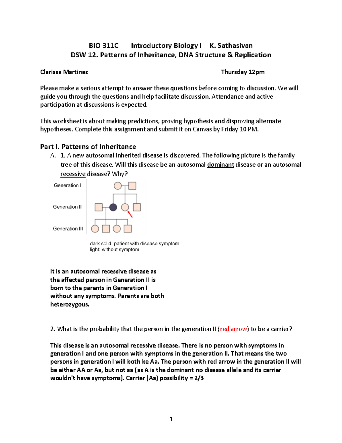 DSW 12. Genetics -DNA Structure-Replication Spring 2024 - BIO 311C ...