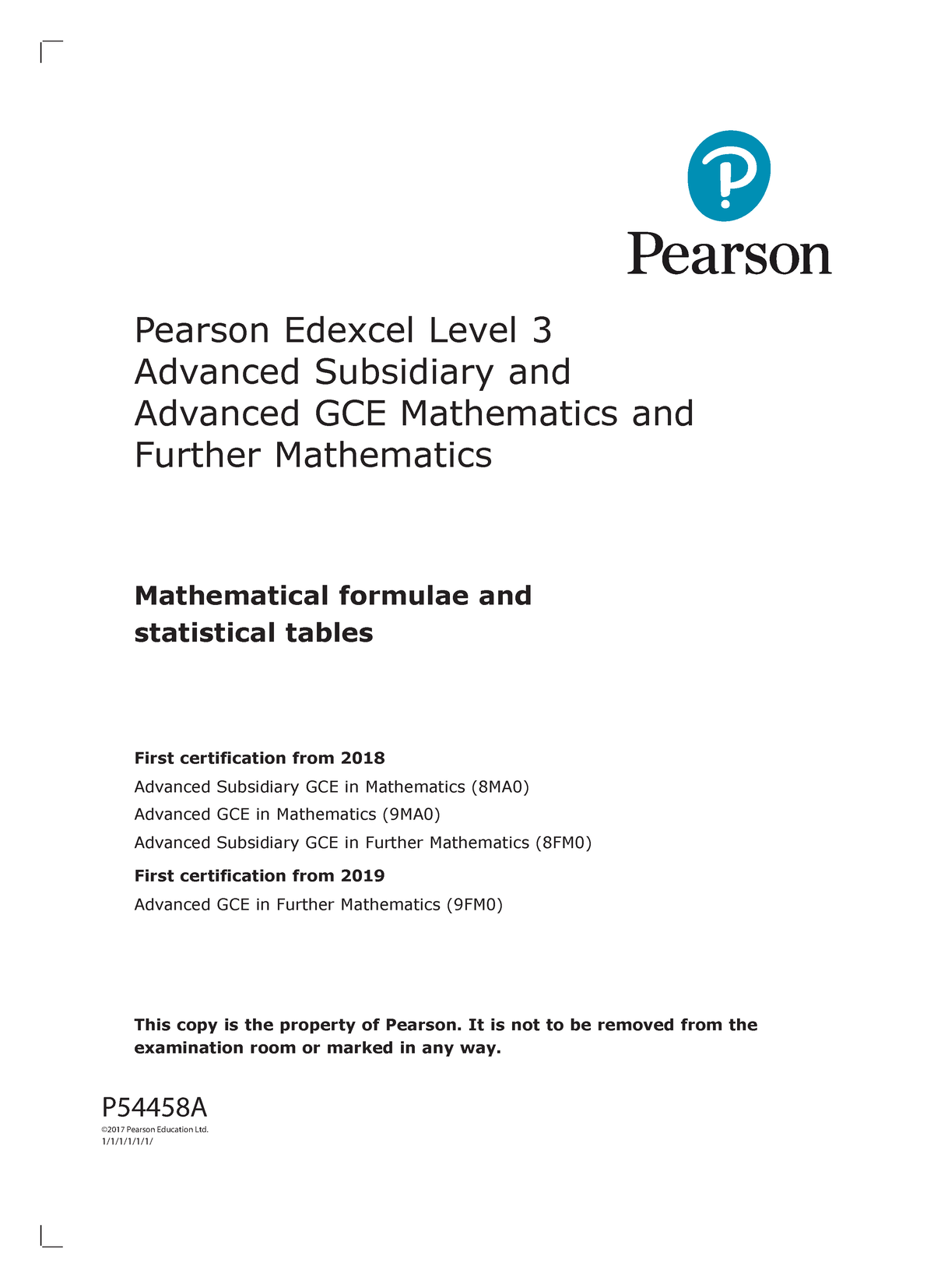 Edexcel A level Formula Book - Pearson Edexcel Level 3 Advanced ...