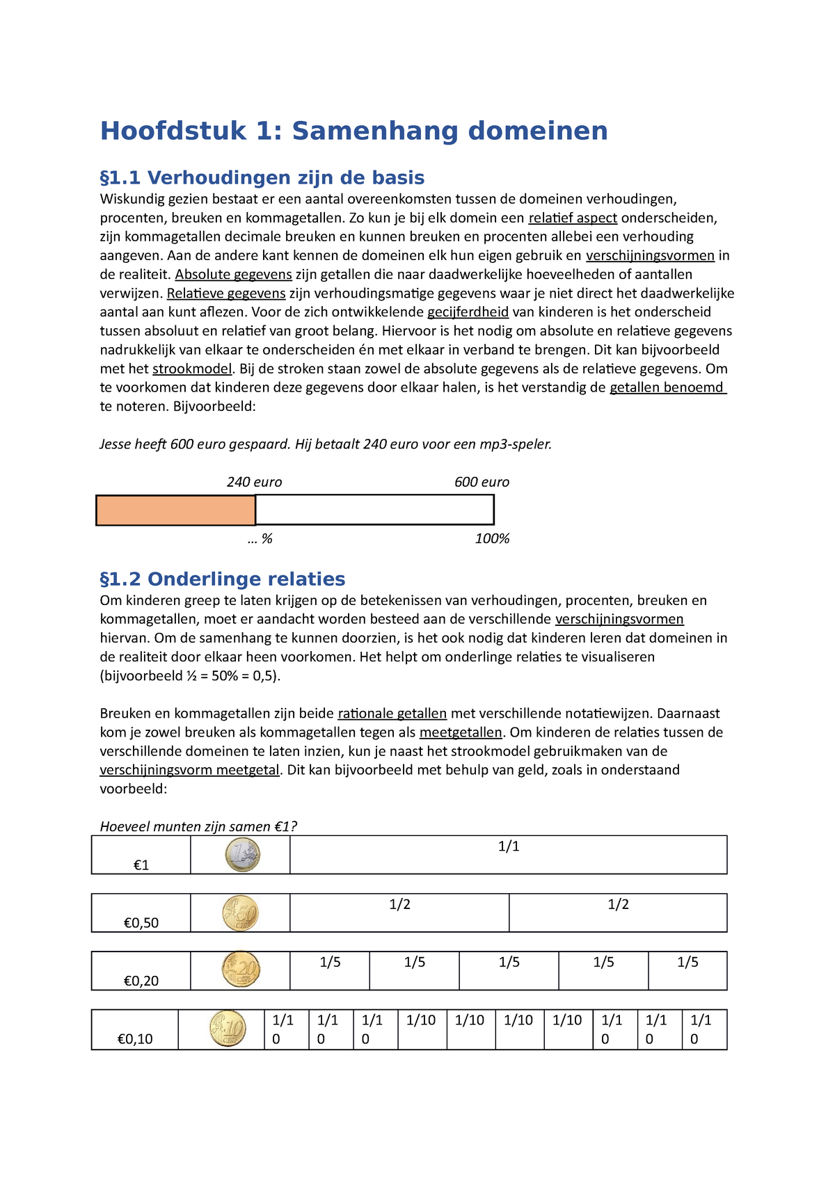 Samenvatting Verhoudingen Procenten Breuken En Kommagetallen Hoofdstuk 1 Samenhang Domeinen