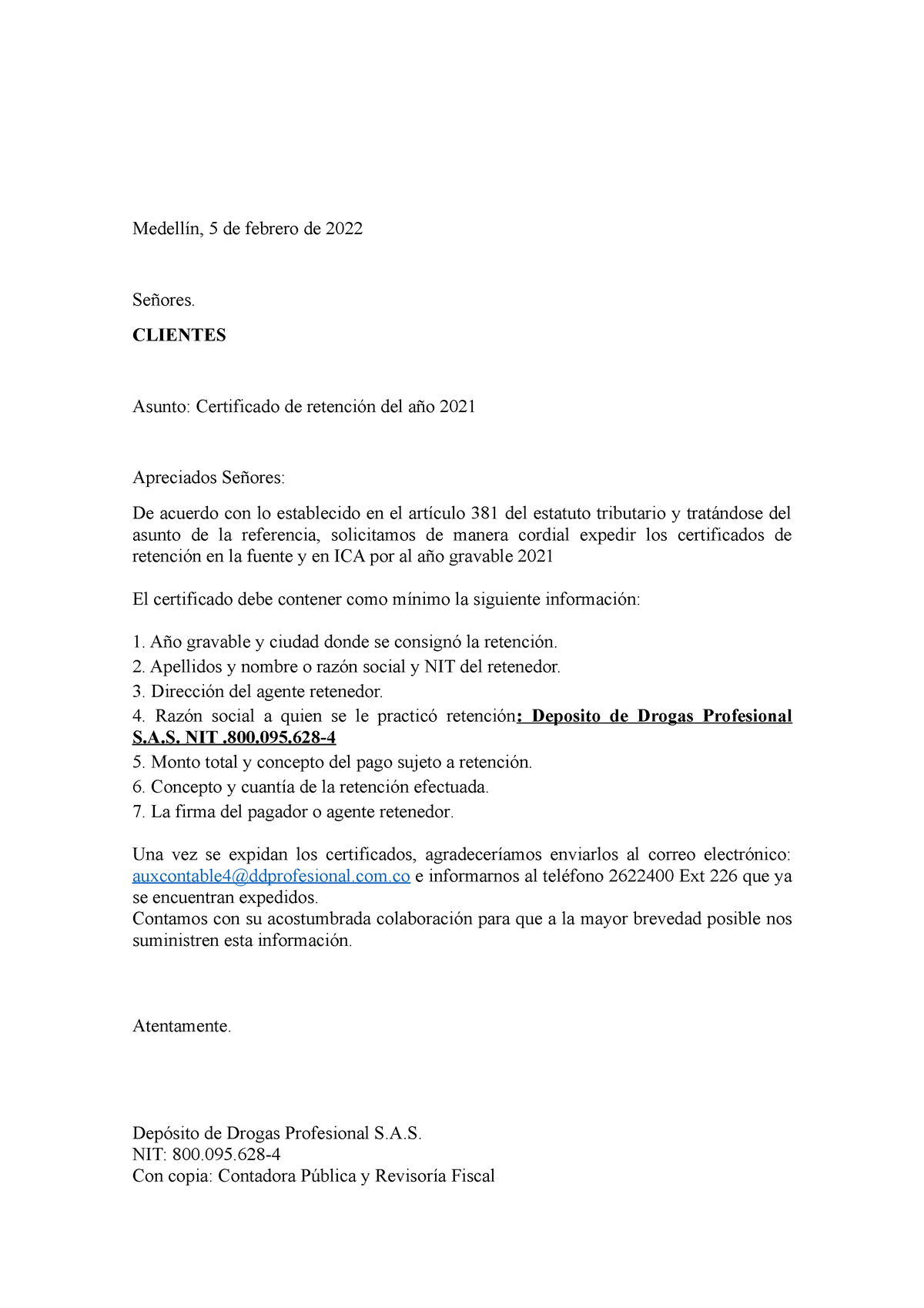 Modelo De Carta Para Solicitud De Certificado De Retenciones En Sexiz