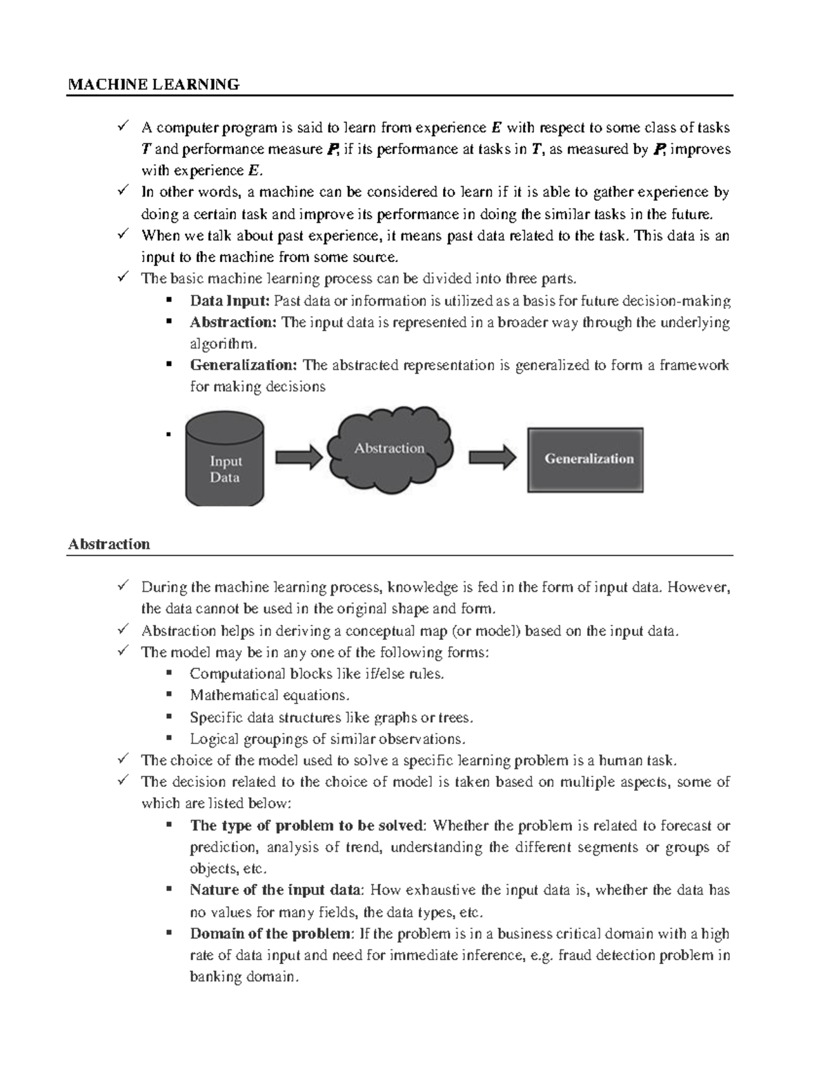 Machine Learning 1 - notes - MACHINE LEARNING A computer program is ...