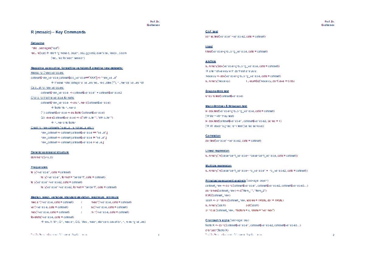 R commands V4 HG - Prof. Dr. Godbersen Prof. Dr. Hendrik Godbersen: R ...