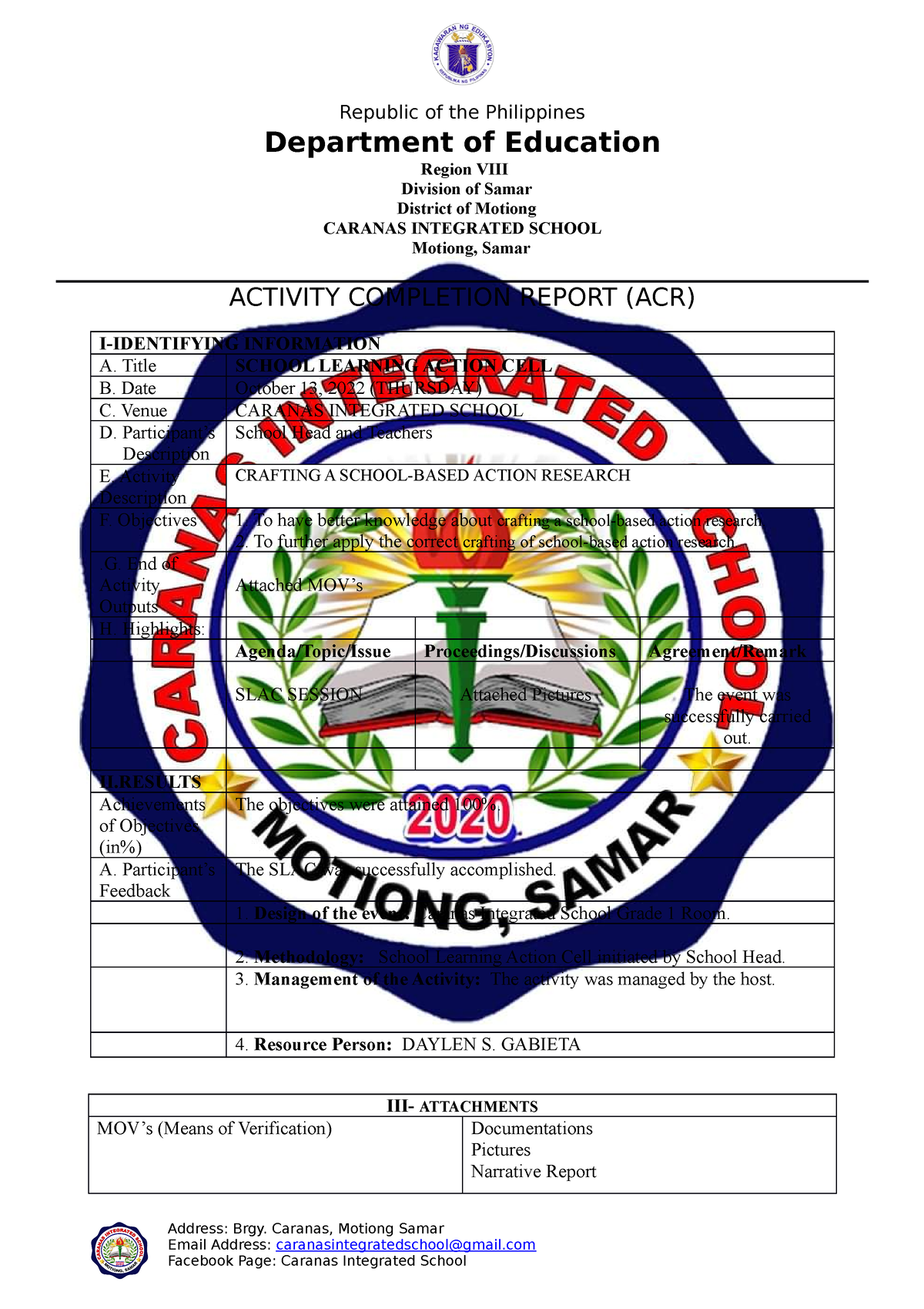 Action Cell - Republic Of The Philippines Department Of Education ...