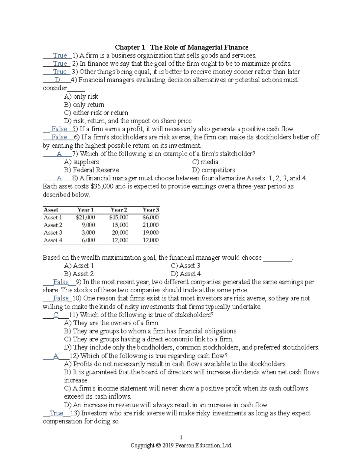 Chapter 1 The Role Of Managerial Finance - Review Materials. Questions ...