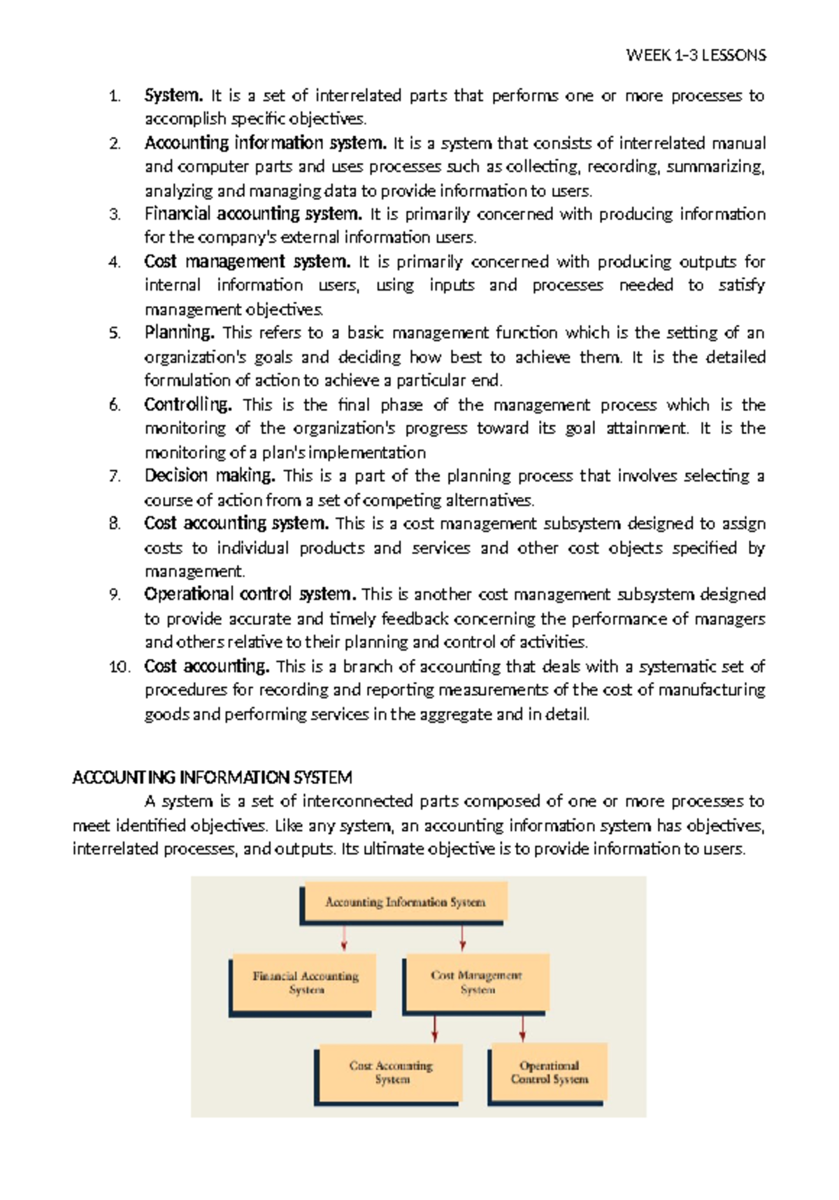 SIM - Sim - WEEK 1-3 LESSONS System. It is a set of interrelated parts ...
