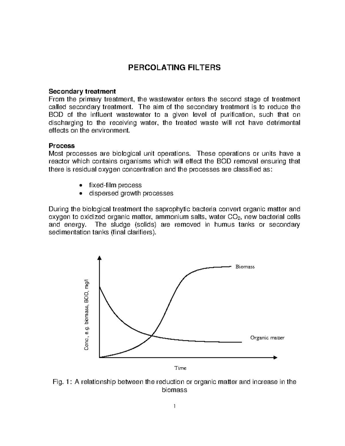 Secondary Treatment (Percolating Filters theory) Chapter 7
