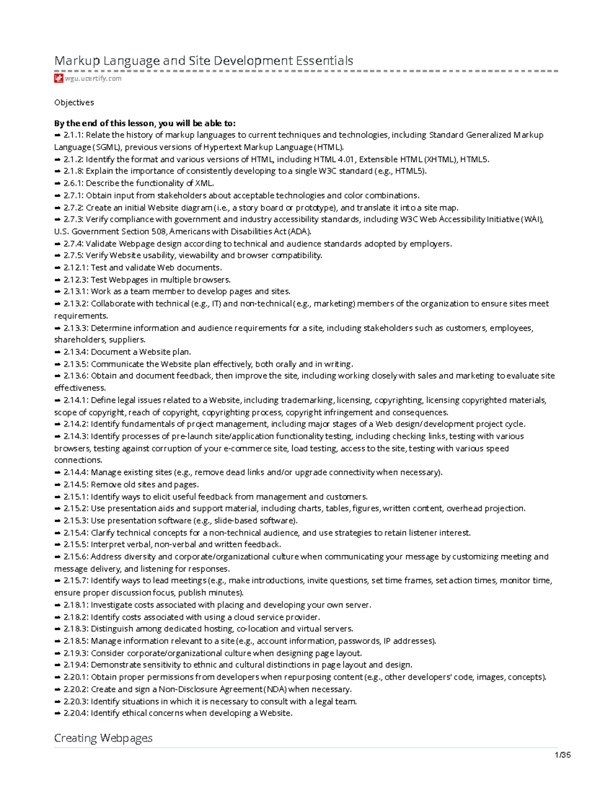 Lesson 1 Markup Language and Site Development Essentials - Markup ...