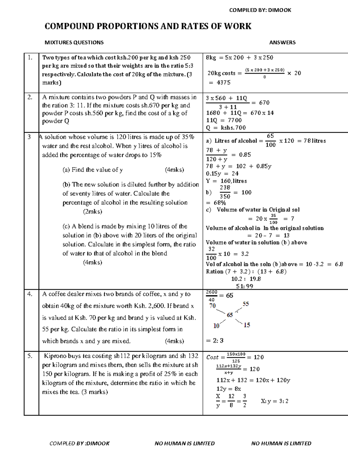 Geometry revision - COMPOUND PROPORTIONS AND RATES OF WORK MIXTURES ...