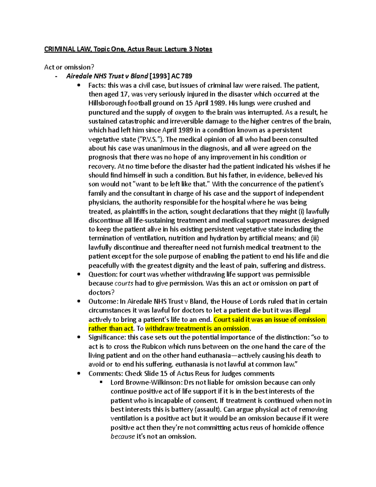 Lecture 3 Notes- Actus Reus (Unit 4) - CRIMINAL LAW, Topic One, Actus ...