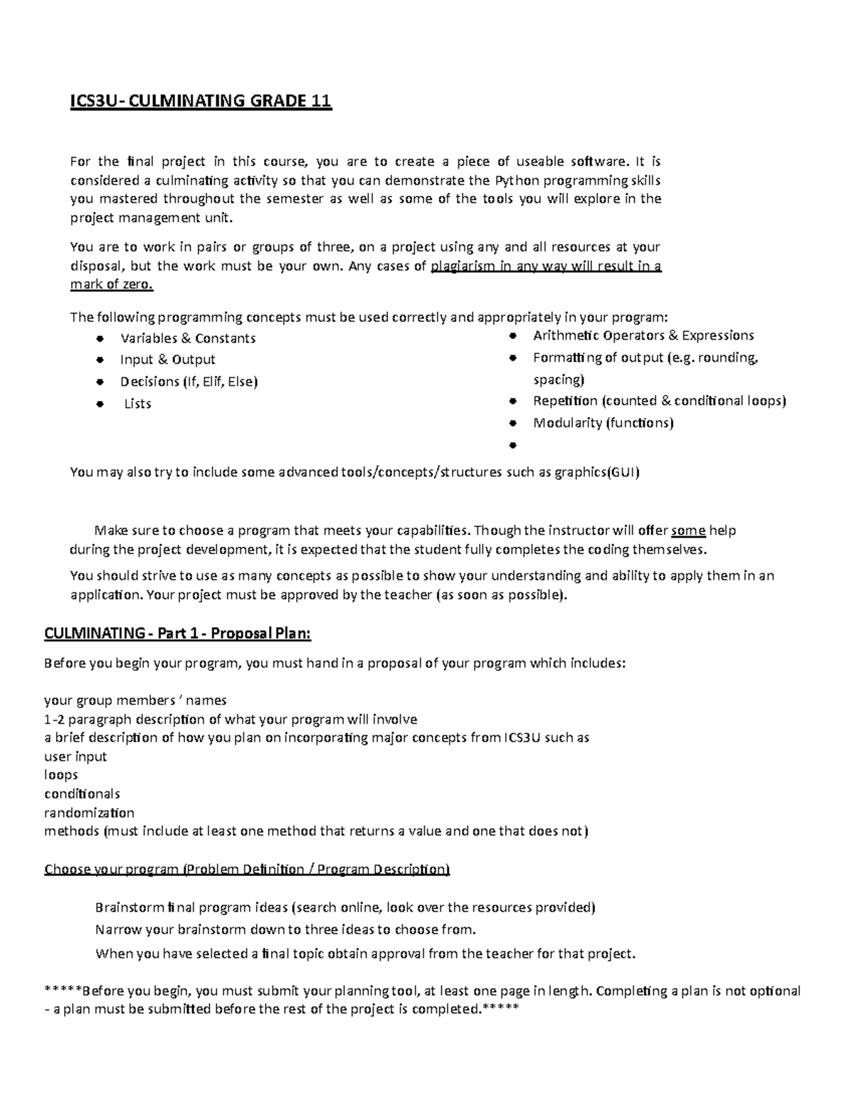 Ics3u-final culminating 2022 - ICS3U- CULMINATING GRADE 11 For the ...