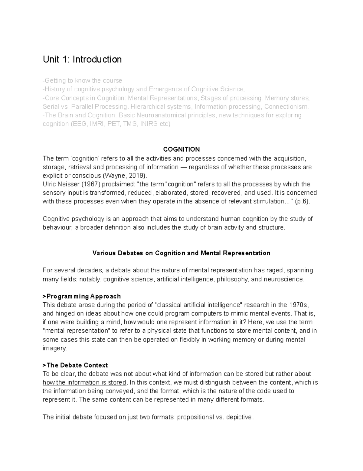 Cognitive Psychology End Semester - Unit 1: Introduction -Getting to ...