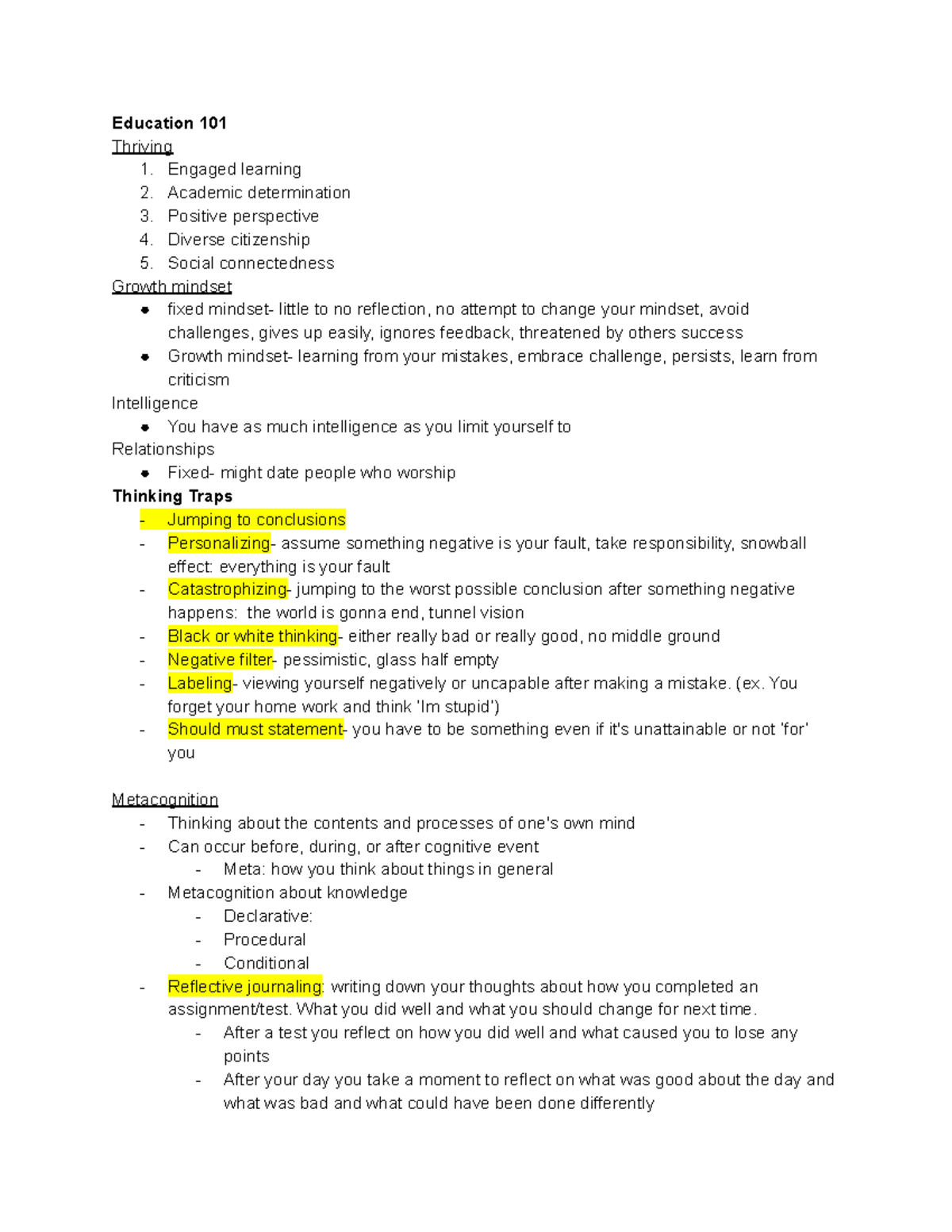 EDUC 101 - Lecture notes 1,2 - Education 101 Thriving 1. Engaged ...