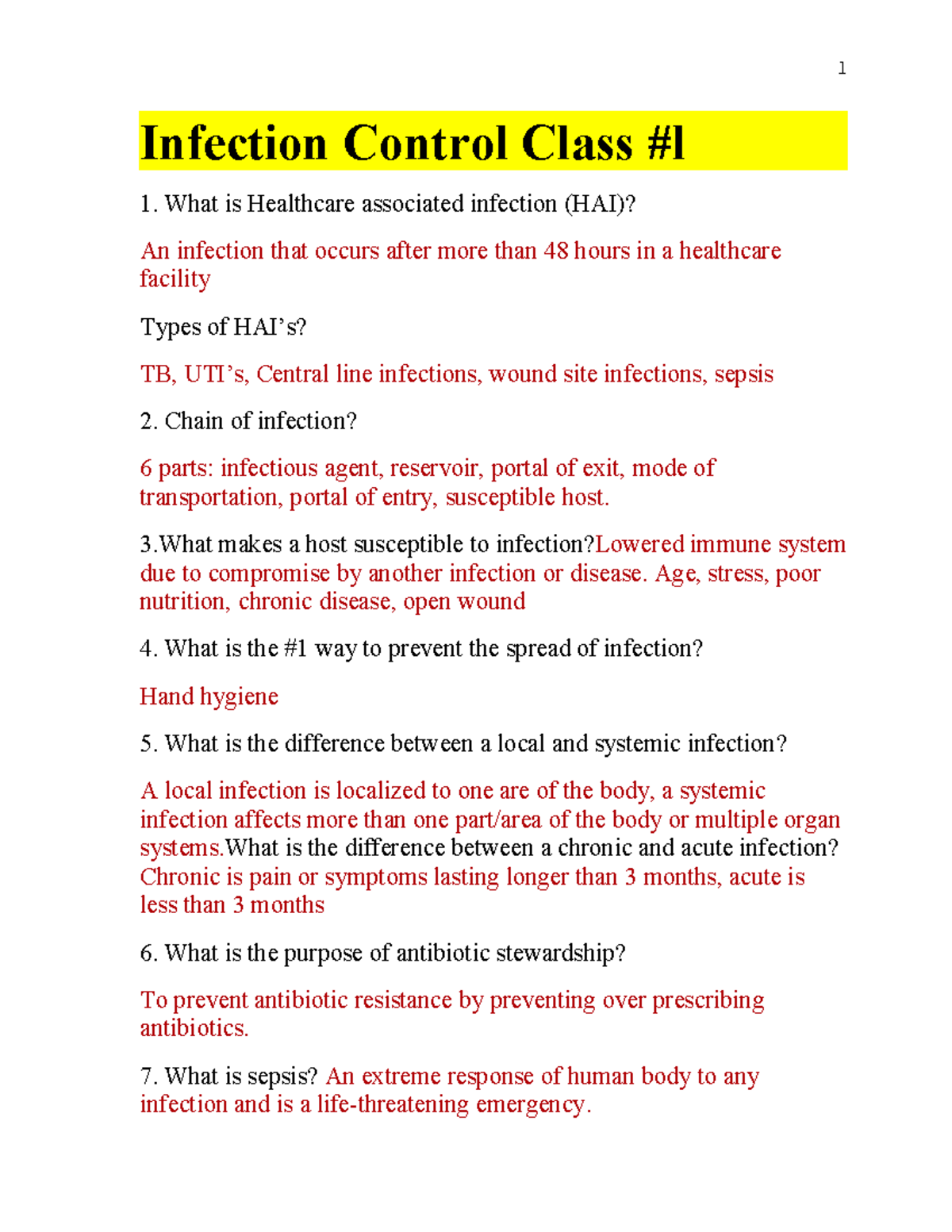 Study Guide- Foundation - Infection Control Class #l What Is Healthcare ...