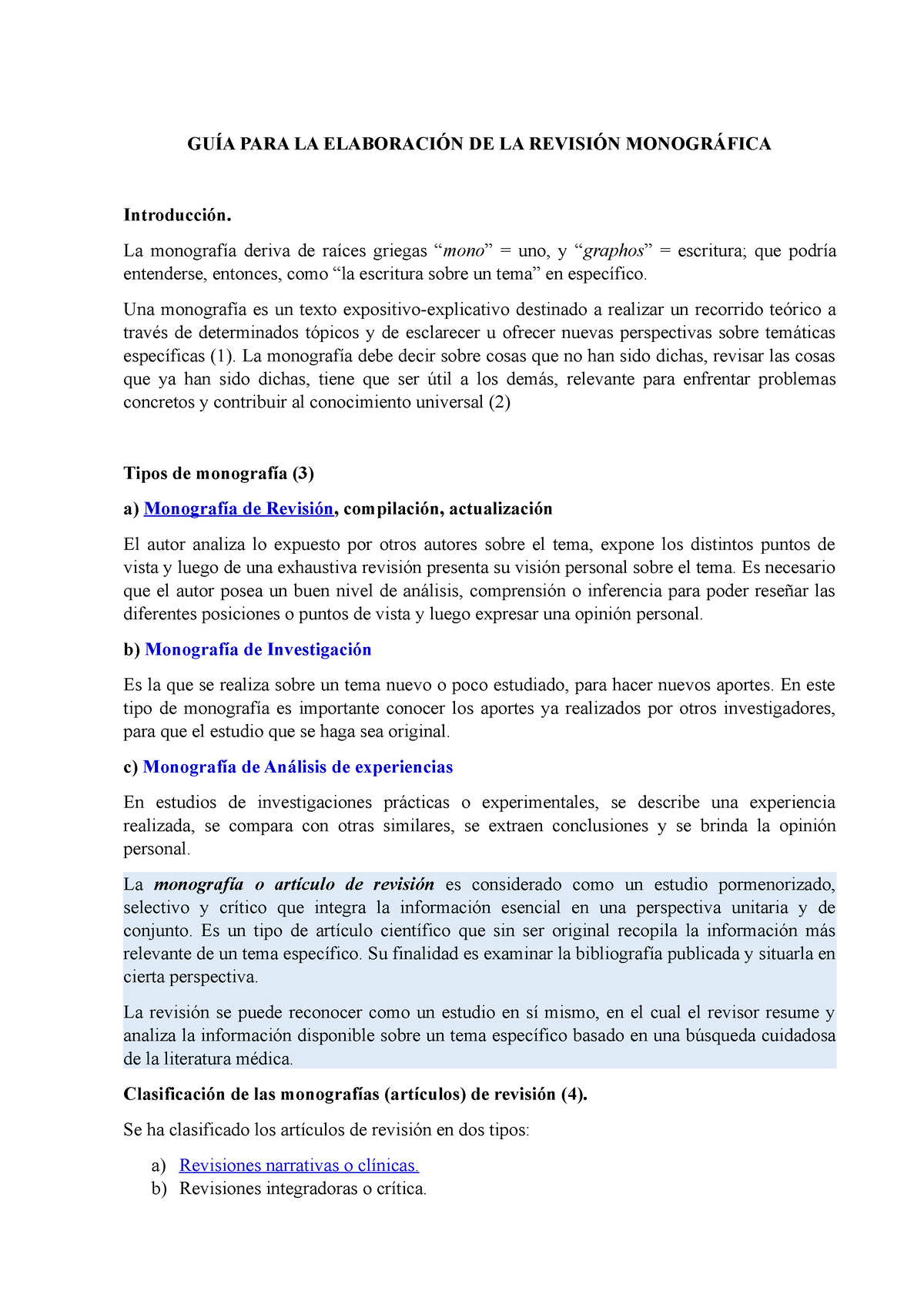 GUÍA PARA LA Elaboración De Una Revisión Monográfica - GUÍA PARA LA ...